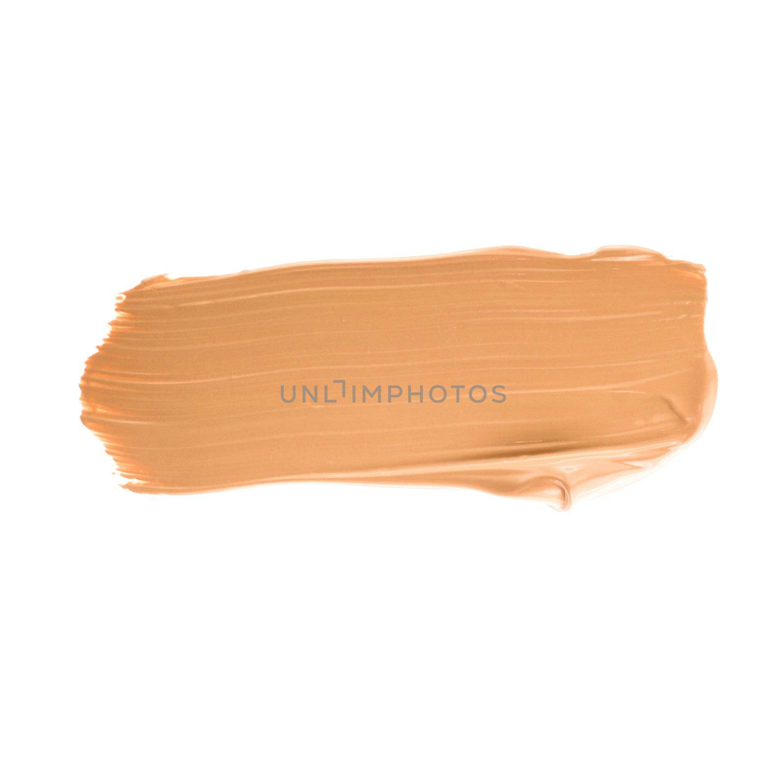 Make-up base foundation brush stroke isolated on white background, flatlay - cosmetic products, beauty texture background concept. Beige is always a good idea