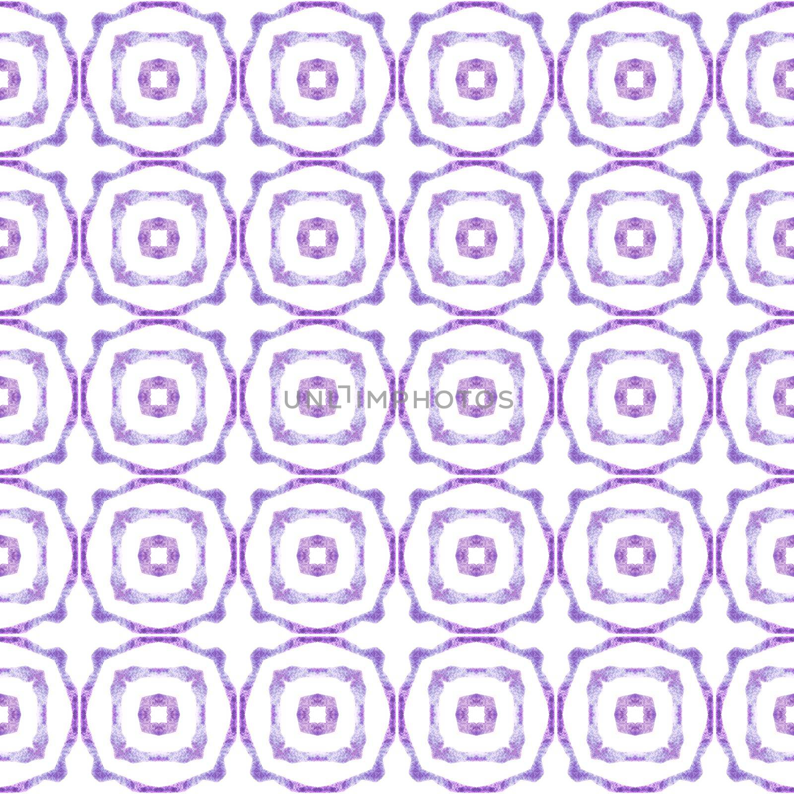 Medallion seamless pattern. Purple fair boho chic summer design. Textile ready pretty print, swimwear fabric, wallpaper, wrapping. Watercolor medallion seamless border.