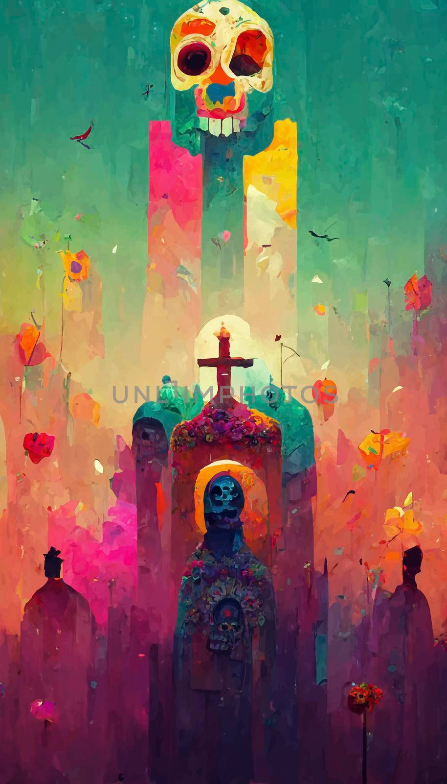 beautiful illustration of the Day of the Dead, Mexican tradition. colorful wallpaper of the day of the dead. catrin/catrina.