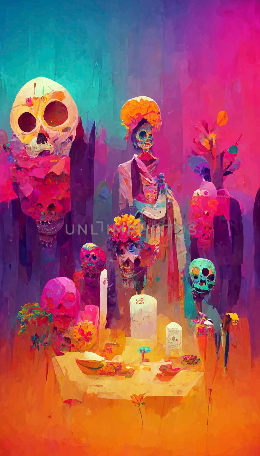 beautiful illustration of the Day of the Dead, Mexican tradition. colorful wallpaper of the day of the dead. catrin/catrina.