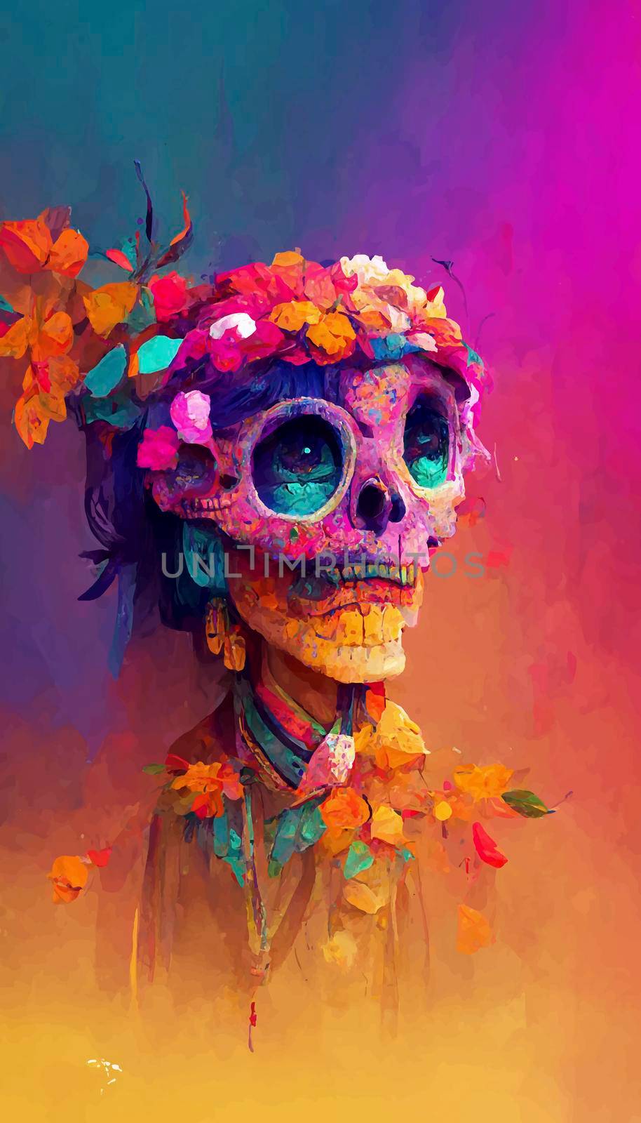 beautiful illustration of the Day of the Dead, Mexican tradition. colorful wallpaper of the day of the dead. catrin/catrina.