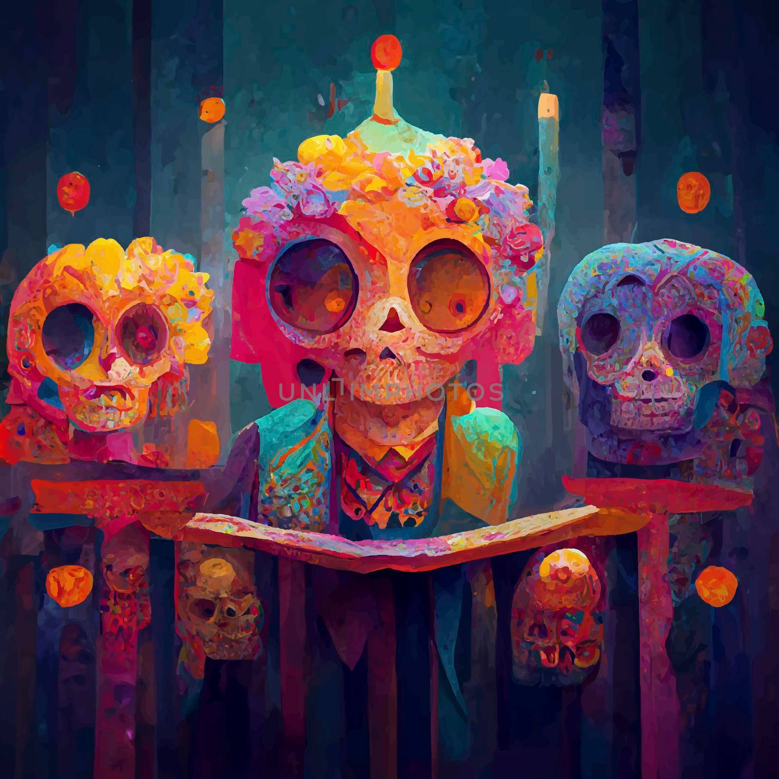 beautiful illustration of the Day of the Dead, Mexican tradition. colorful wallpaper of the day of the dead. catrin/catrina.