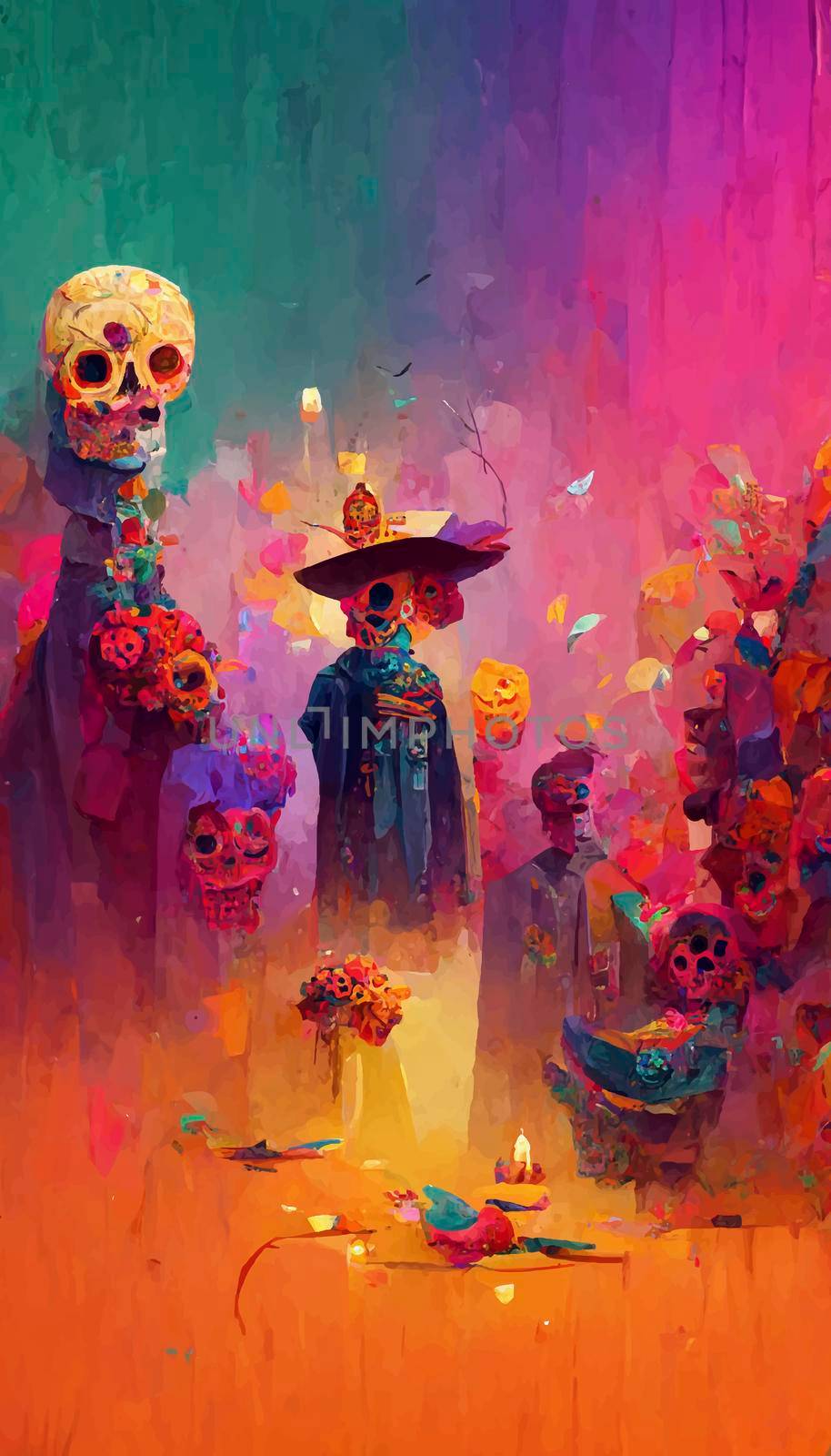 beautiful illustration of the Day of the Dead, Mexican tradition. colorful wallpaper of the day of the dead. catrin/catrina.