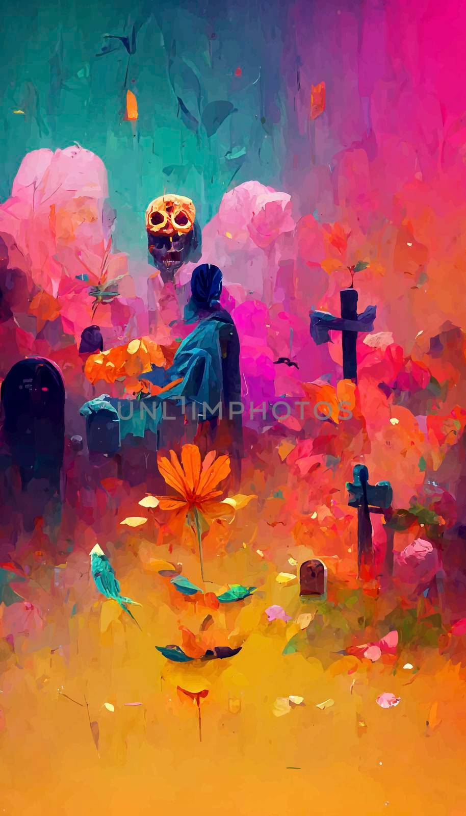 beautiful illustration of the Day of the Dead, Mexican tradition. colorful wallpaper of the day of the dead. catrin/catrina.