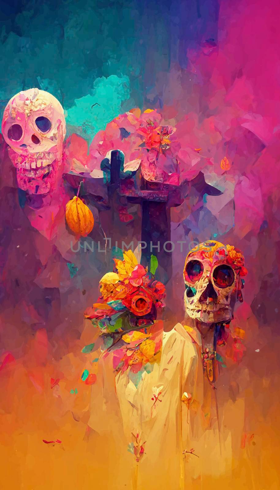 beautiful illustration of the Day of the Dead, Mexican tradition. colorful wallpaper of the day of the dead. catrin/catrina.