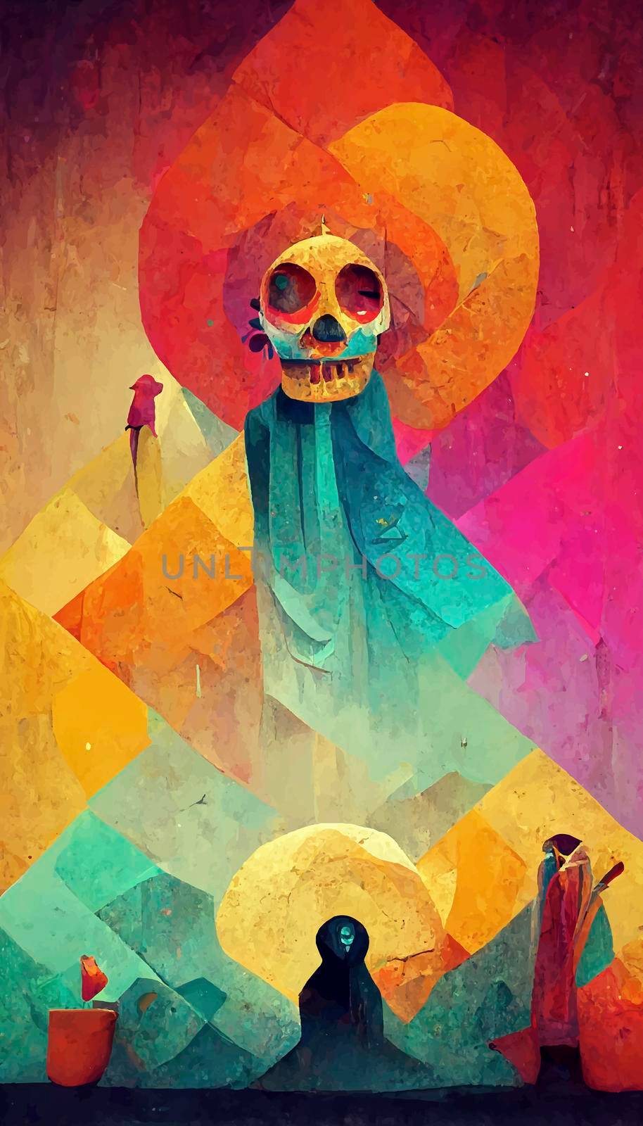 beautiful illustration of the Day of the Dead, Mexican tradition. colorful wallpaper of the day of the dead. catrin/catrina.