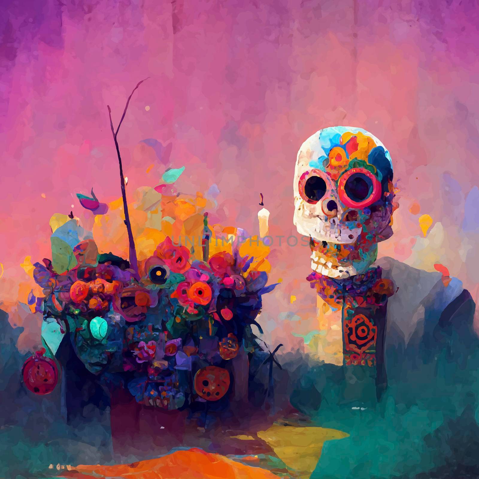 beautiful illustration of the Day of the Dead, Mexican tradition. colorful wallpaper of the day of the dead. catrin/catrina.