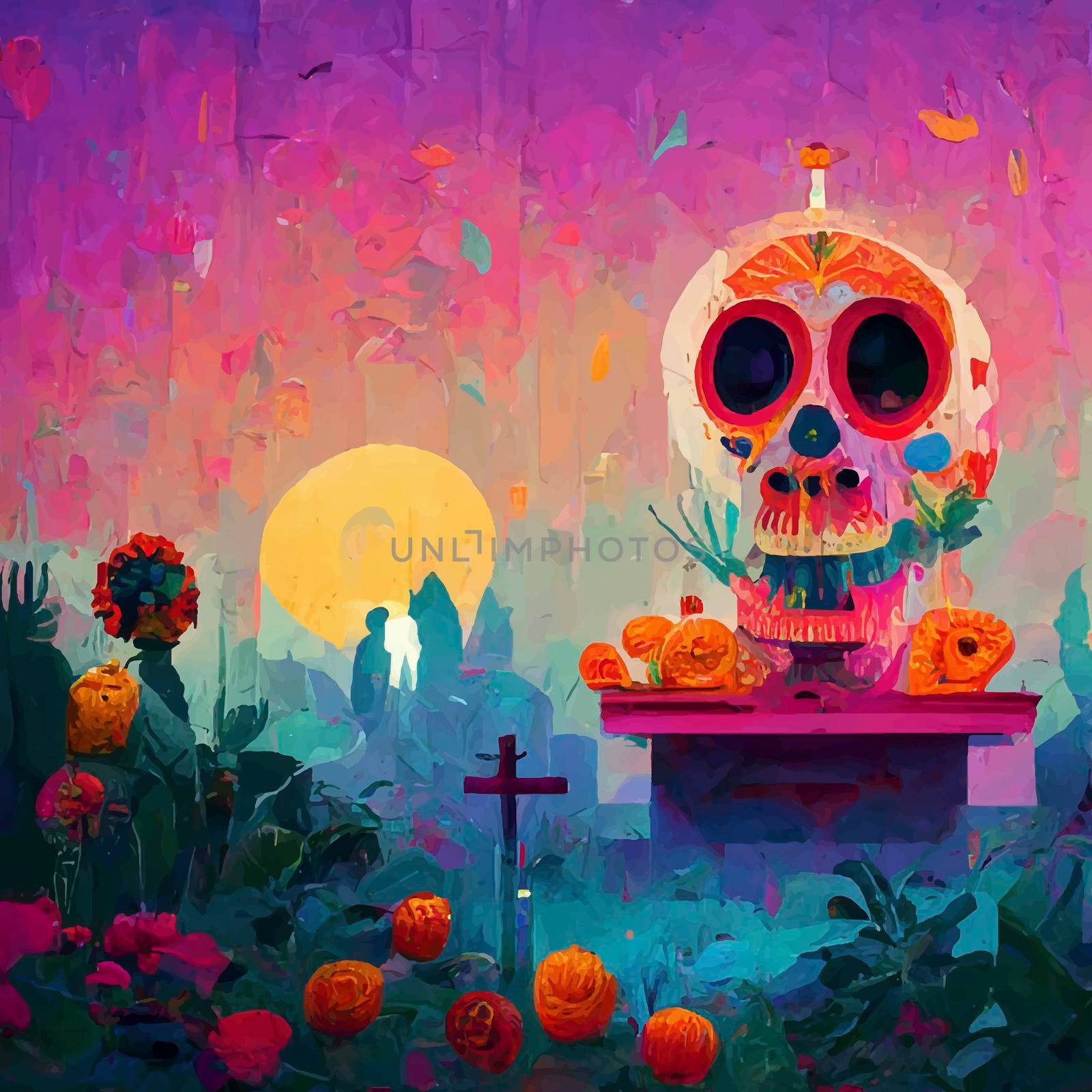 beautiful illustration of the Day of the Dead, Mexican tradition. colorful wallpaper of the day of the dead. catrin/catrina.