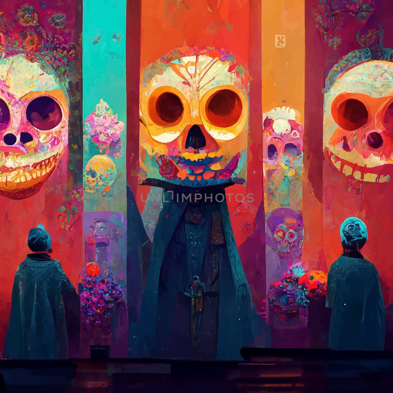 beautiful illustration of the Day of the Dead, Mexican tradition. colorful wallpaper of the day of the dead. catrin/catrina.