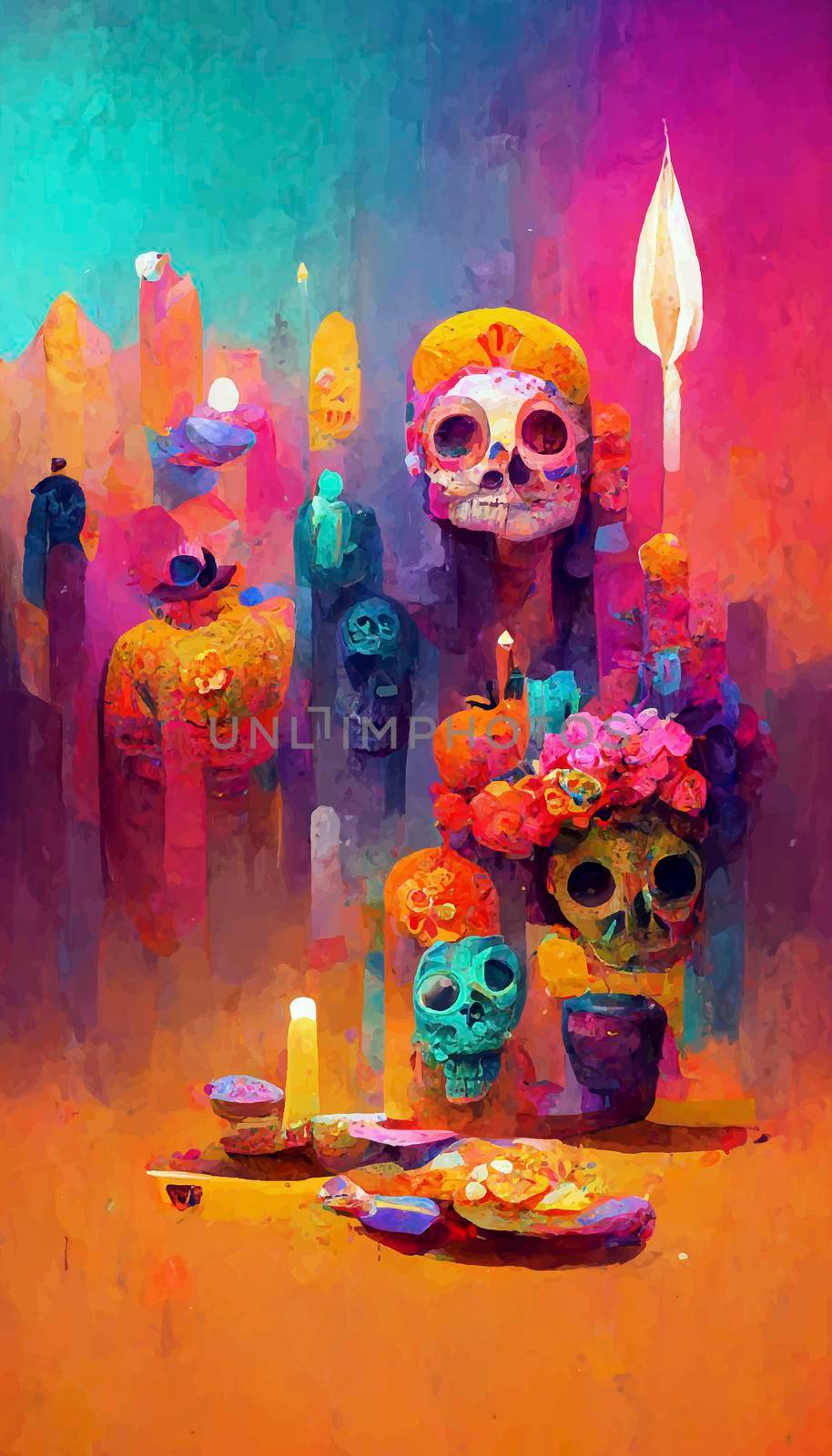 beautiful illustration of the Day of the Dead, Mexican tradition. colorful wallpaper of the day of the dead. catrin/catrina.