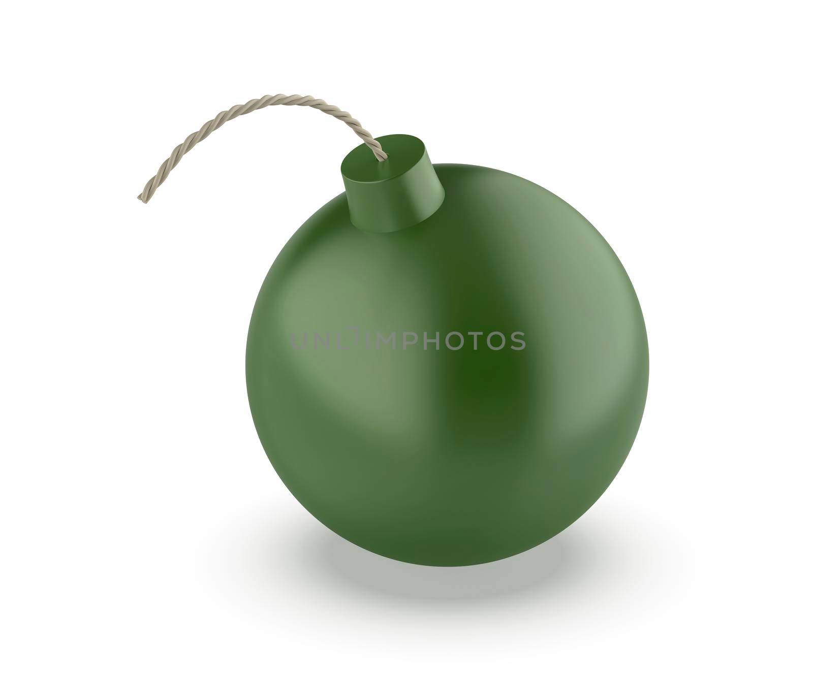 Green bomb with fuse on white background