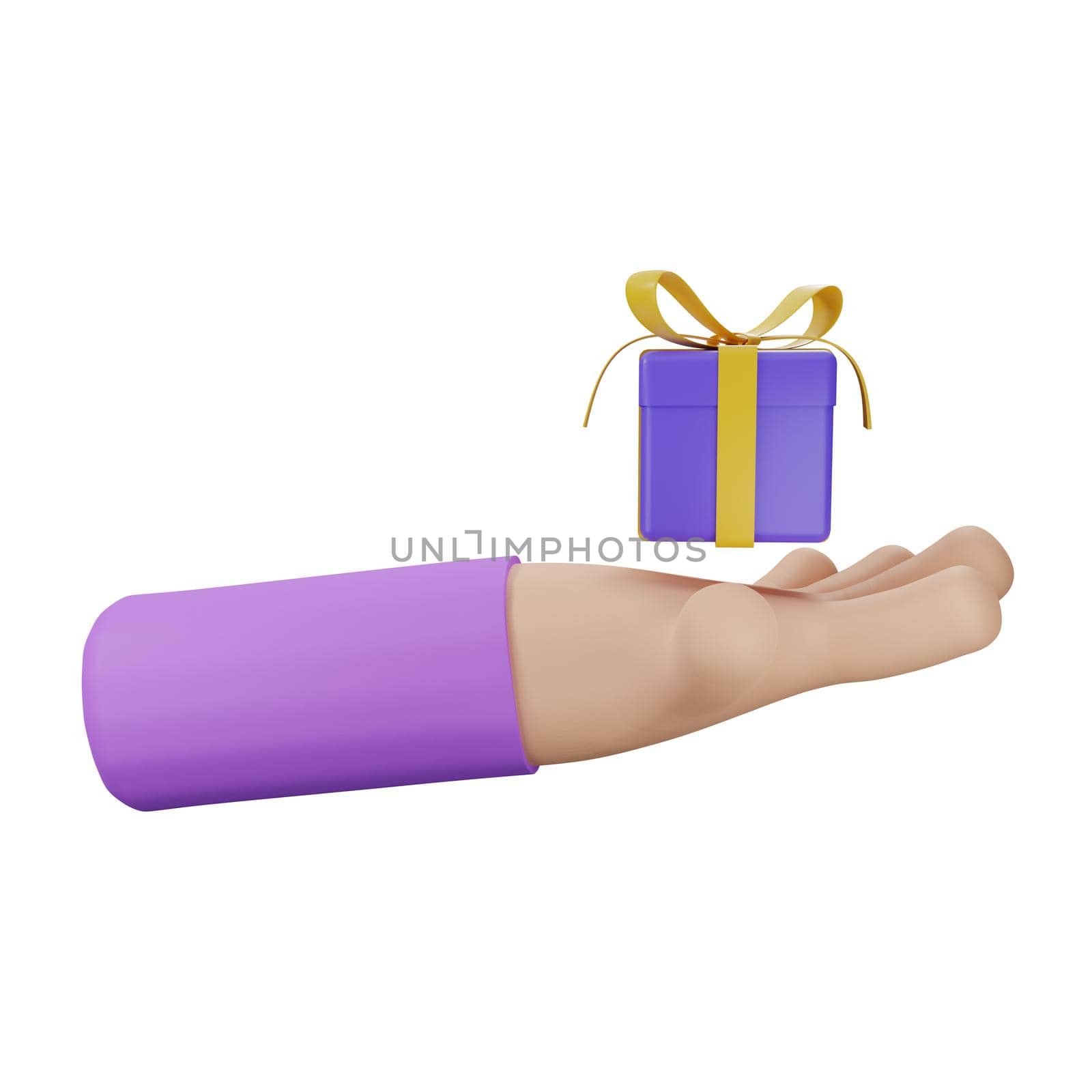 3d rendering hand with gift concept