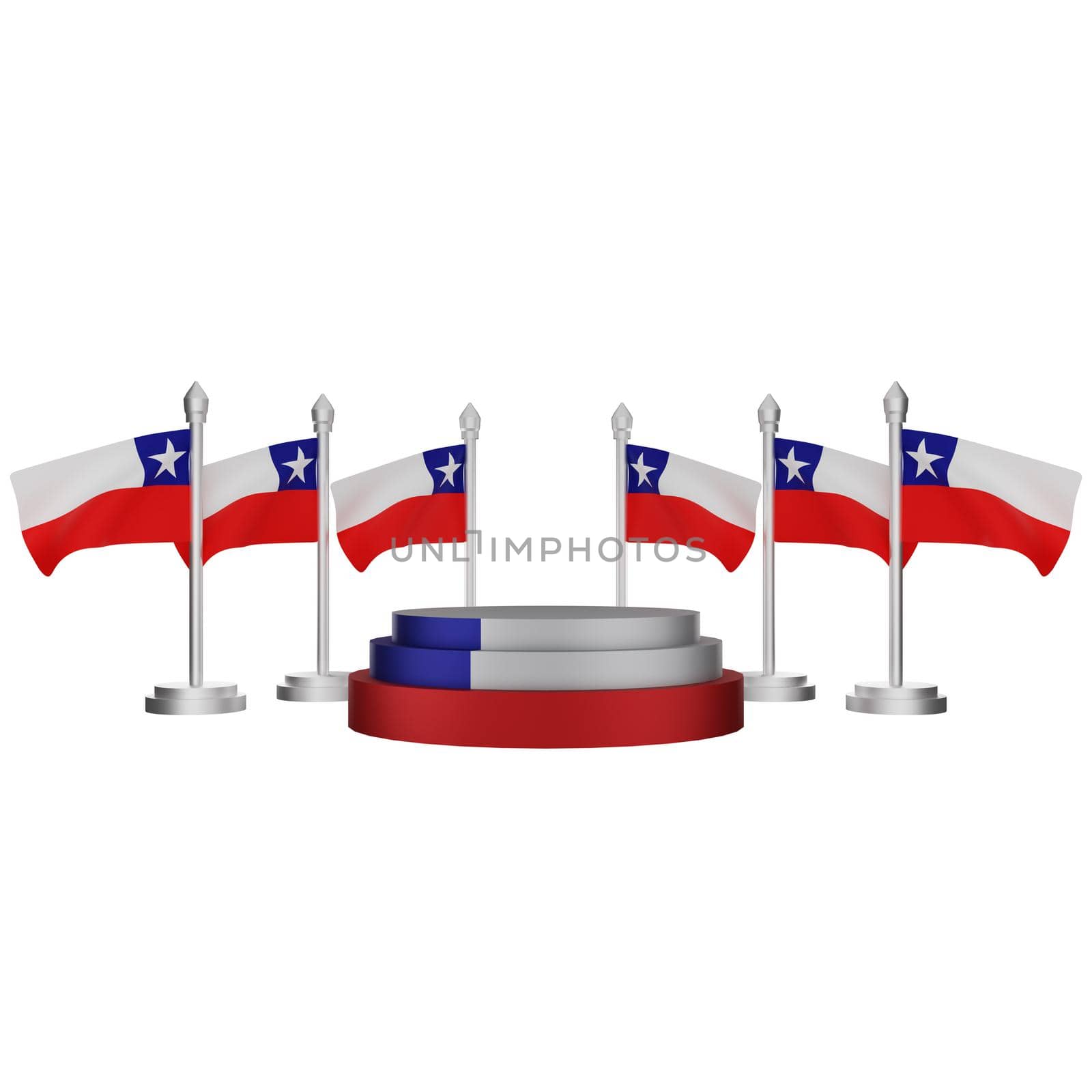 3d rendering of podium with chile national day concept