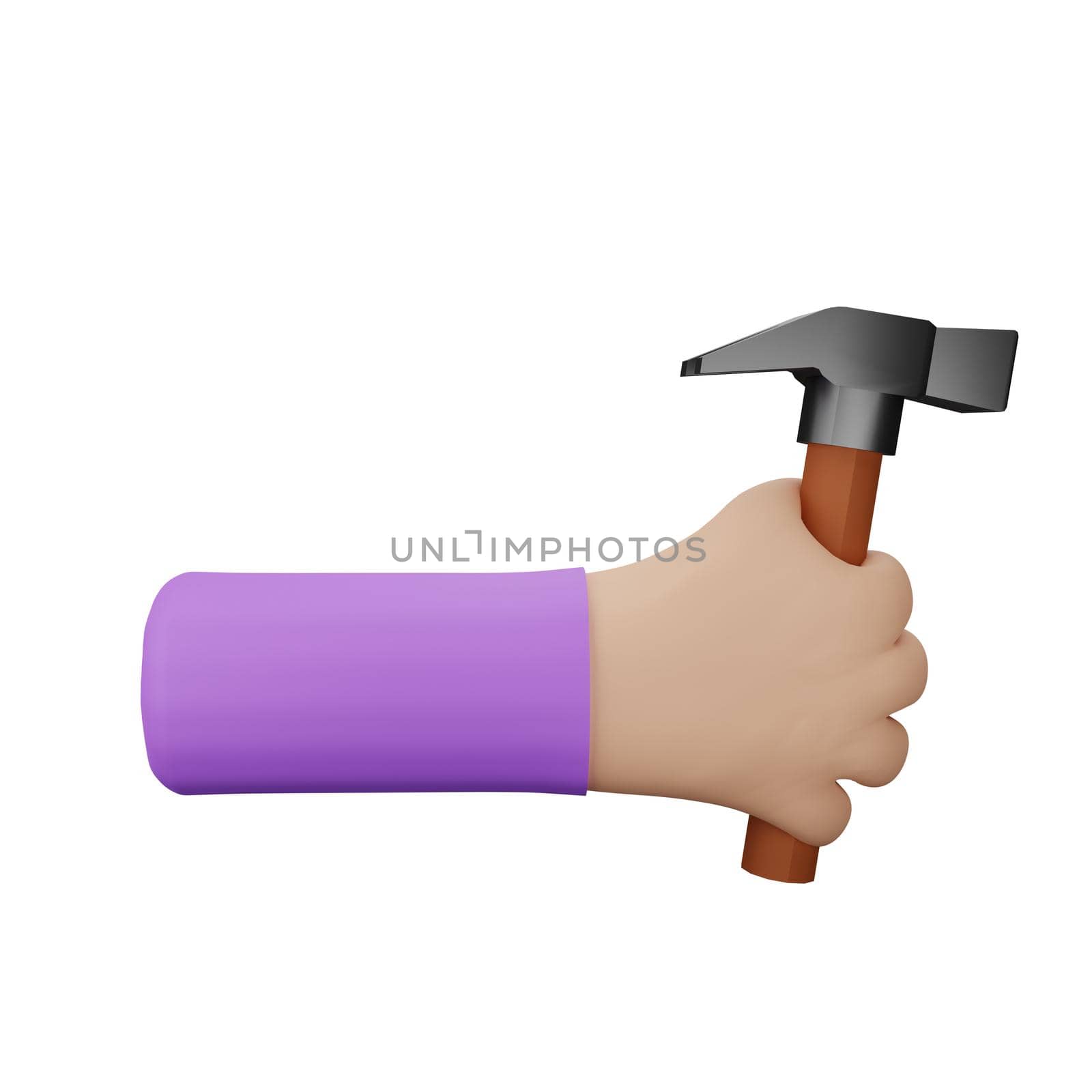 3d rendering of a hand holding a tool hammer