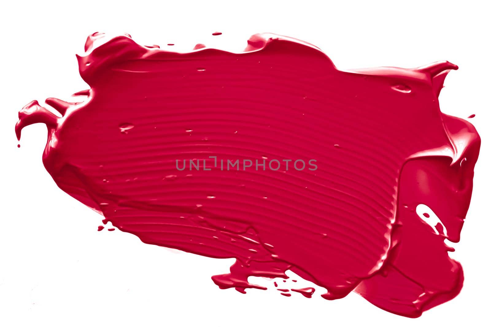 Red beauty swatch, skincare and makeup cosmetic product sample texture isolated on white background, make-up smudge, cream cosmetics smear or paint brush stroke closeup