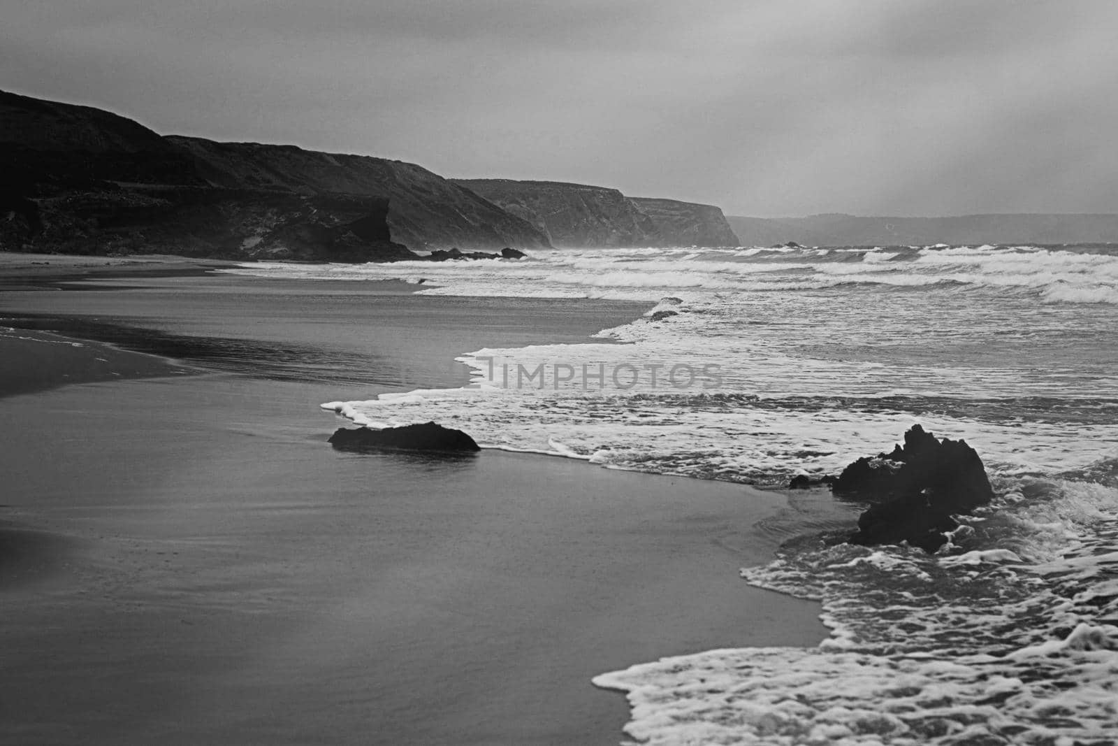 Coastal art print, monochrome and seascape concept - Atlantic ocean coast scenery, fine art