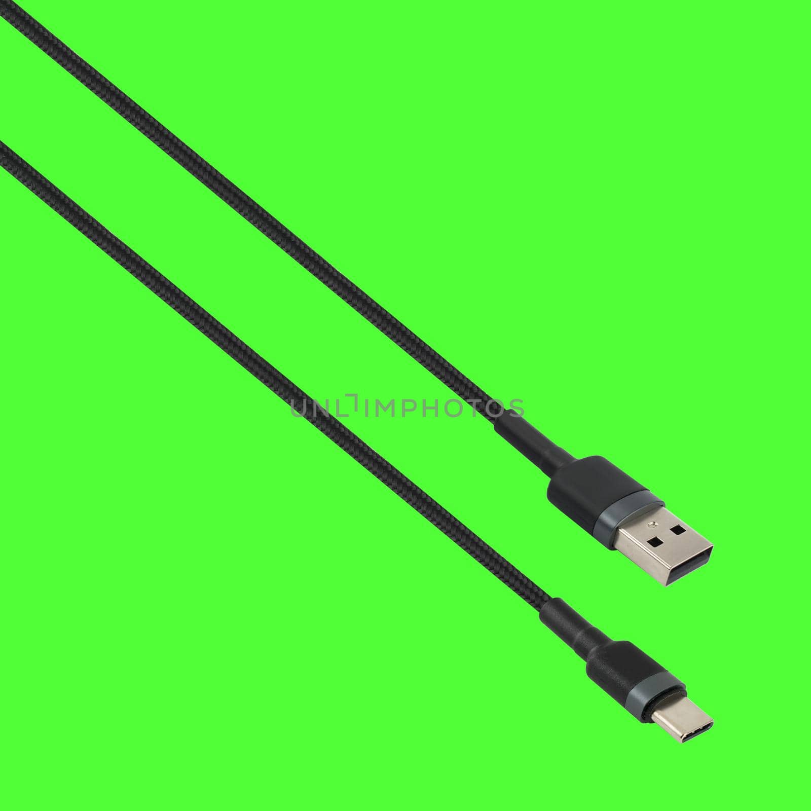 Cable with USB and Type-C connector, on white background