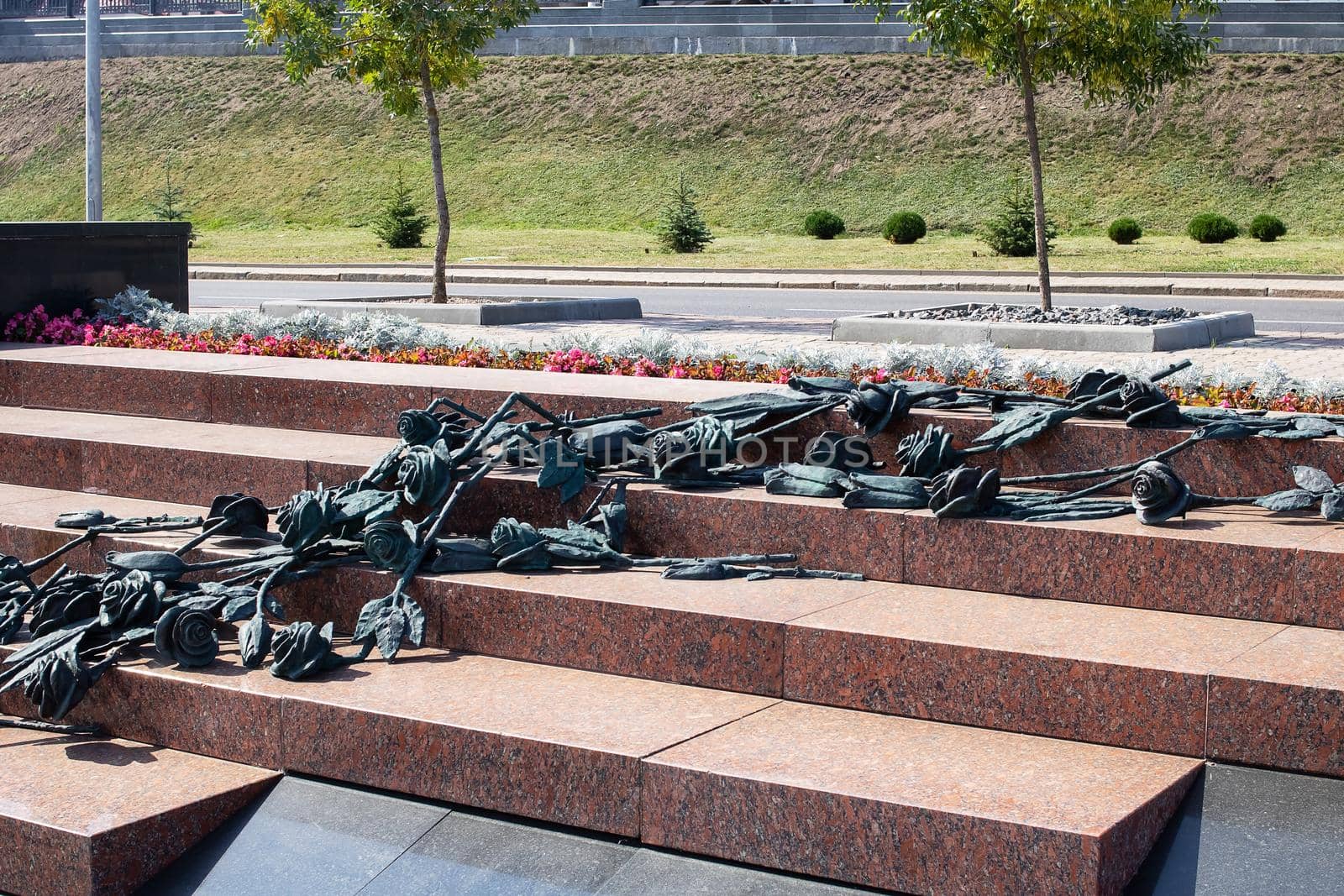 Belarus, Minsk - 18 august, 2022: Tragedy Memorial on Nemiga close up