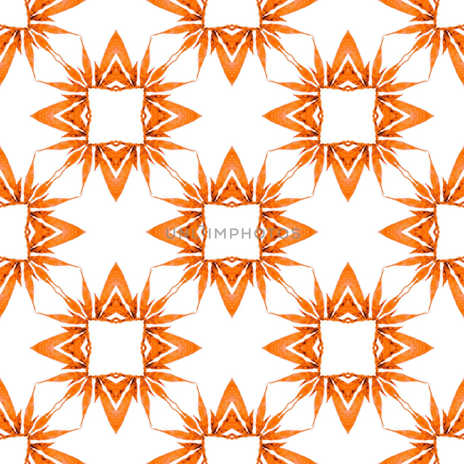 Trendy organic green border. Orange cute boho chic summer design. Organic tile. Textile ready impressive print, swimwear fabric, wallpaper, wrapping.