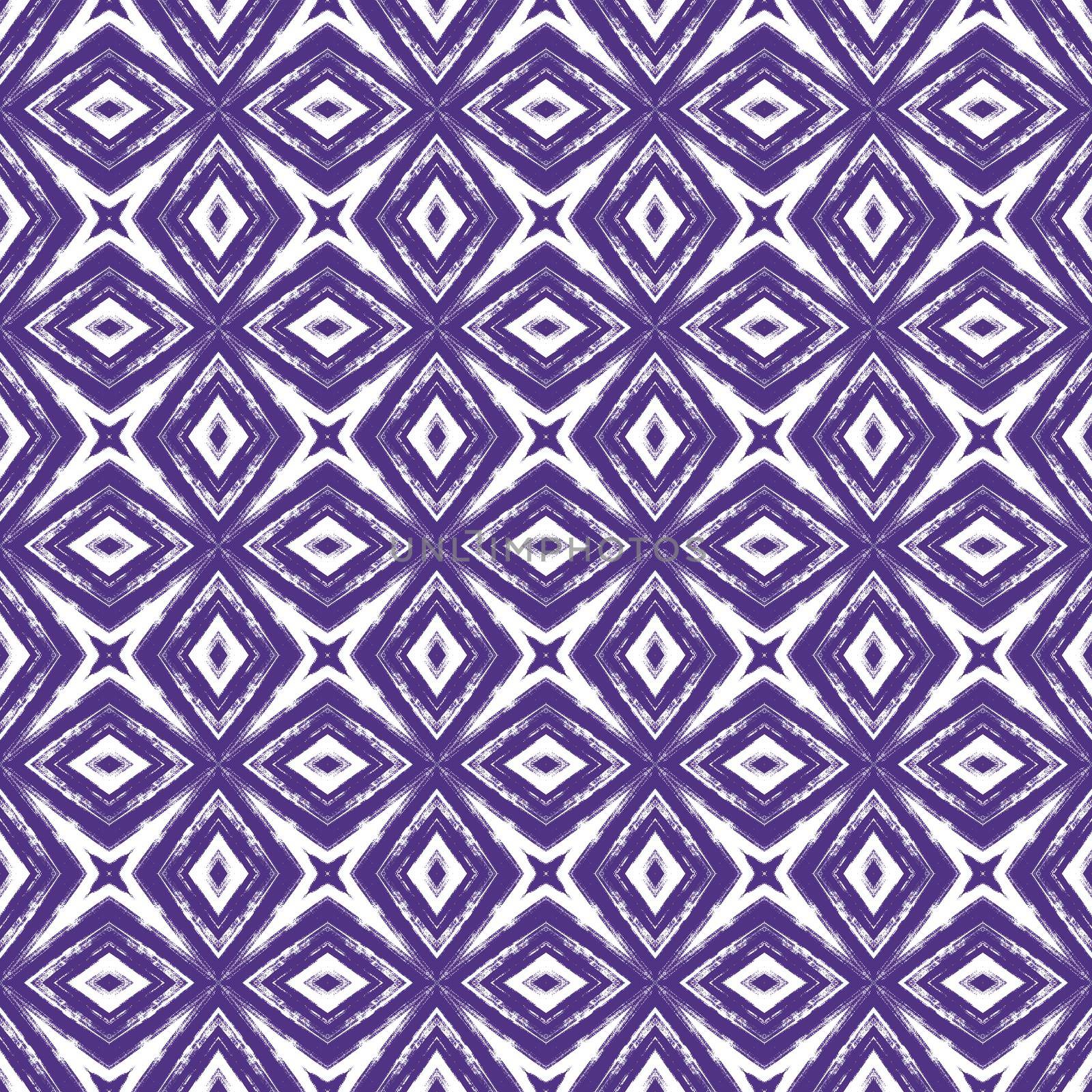 Exotic seamless pattern. Purple symmetrical kaleidoscope background. Summer swimwear exotic seamless design. Textile ready beauteous print, swimwear fabric, wallpaper, wrapping.