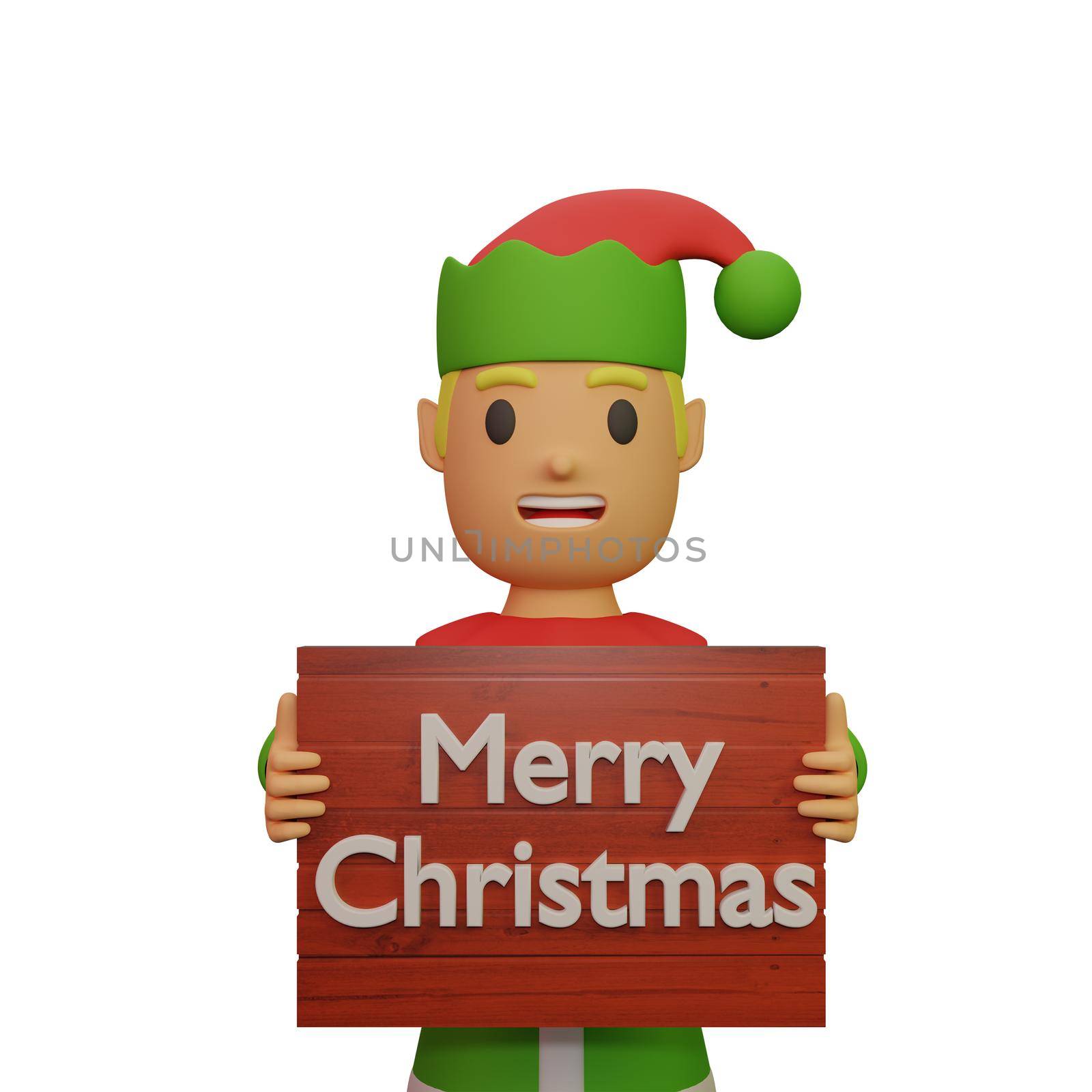 3d rendering of santa elves character with christmas and new year concept