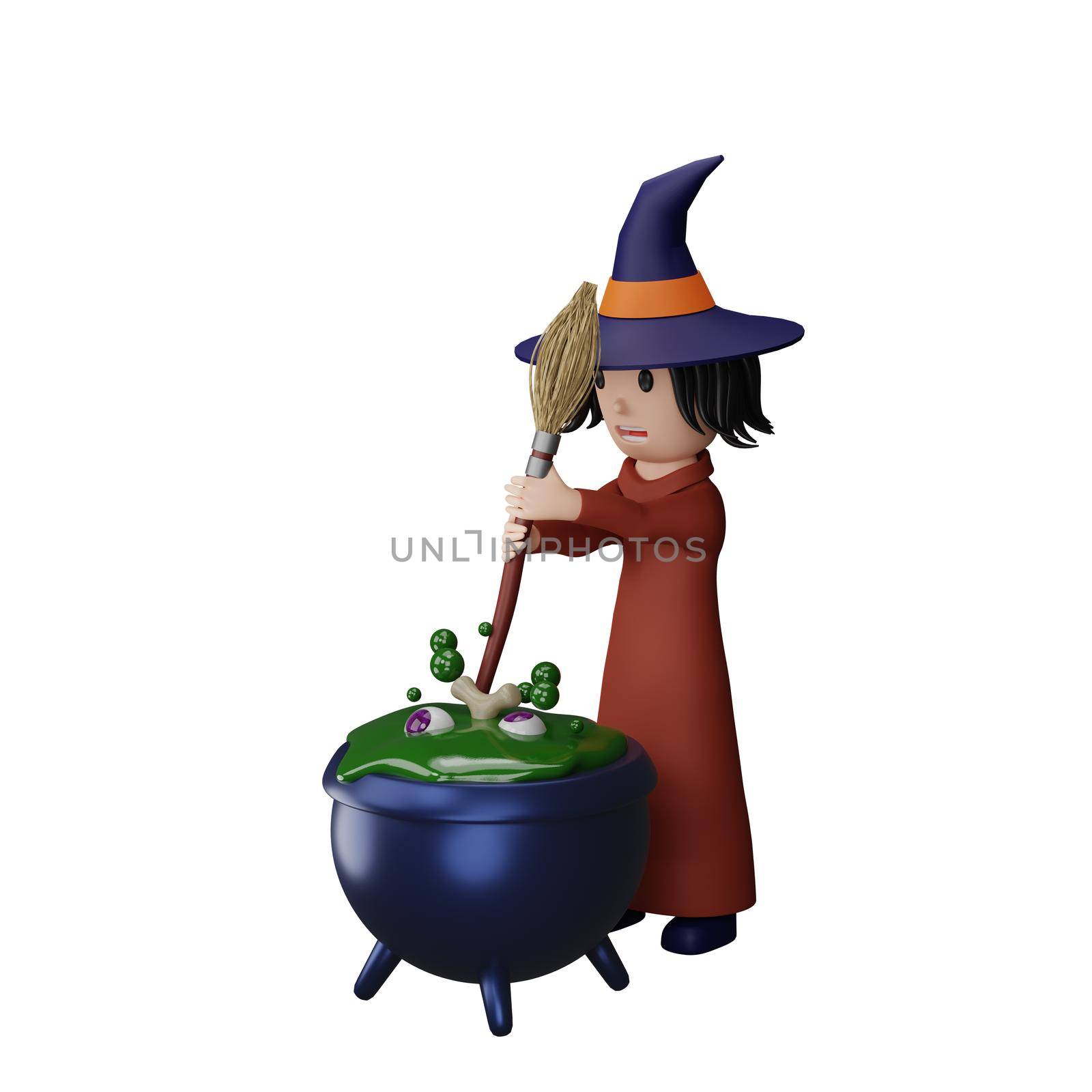 3d rendering of witch with halloween concept