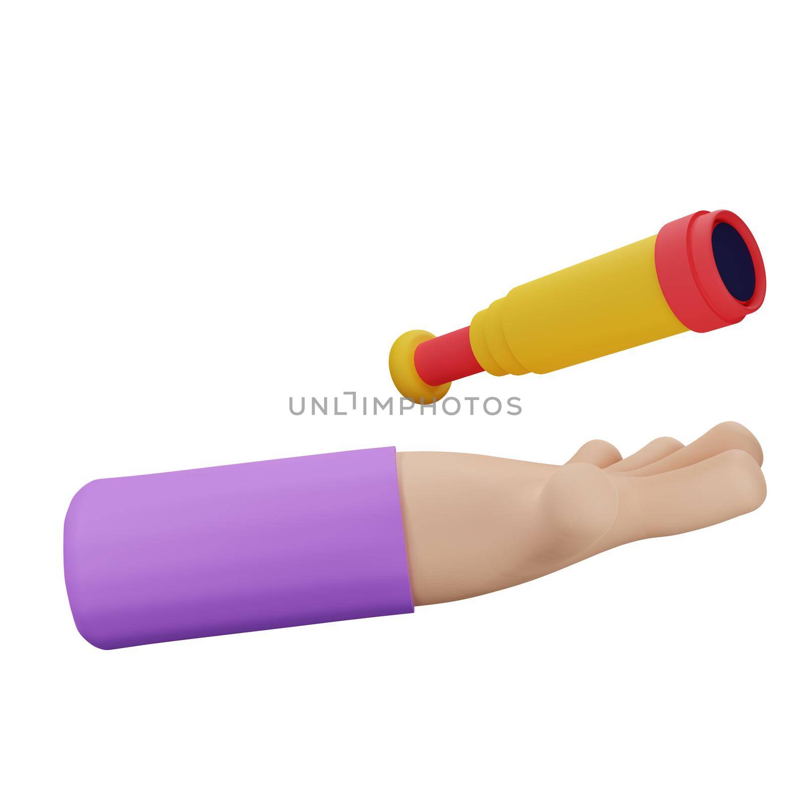 3d rendering hand with telescope concept