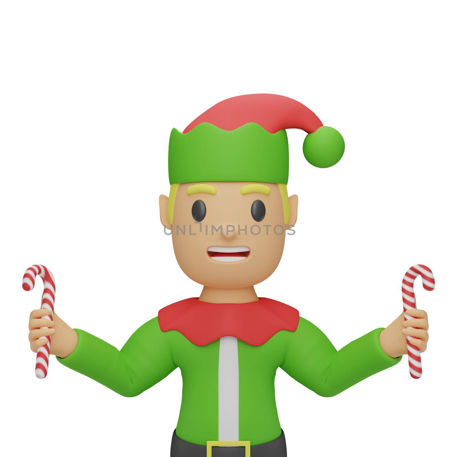 3d rendering of santa elves character with christmas and new year concept