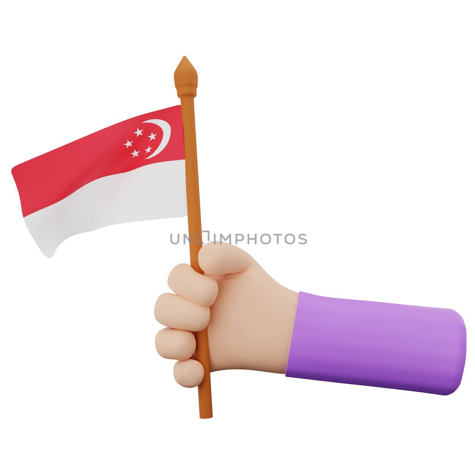 3d rendering hand with singapore national day concept