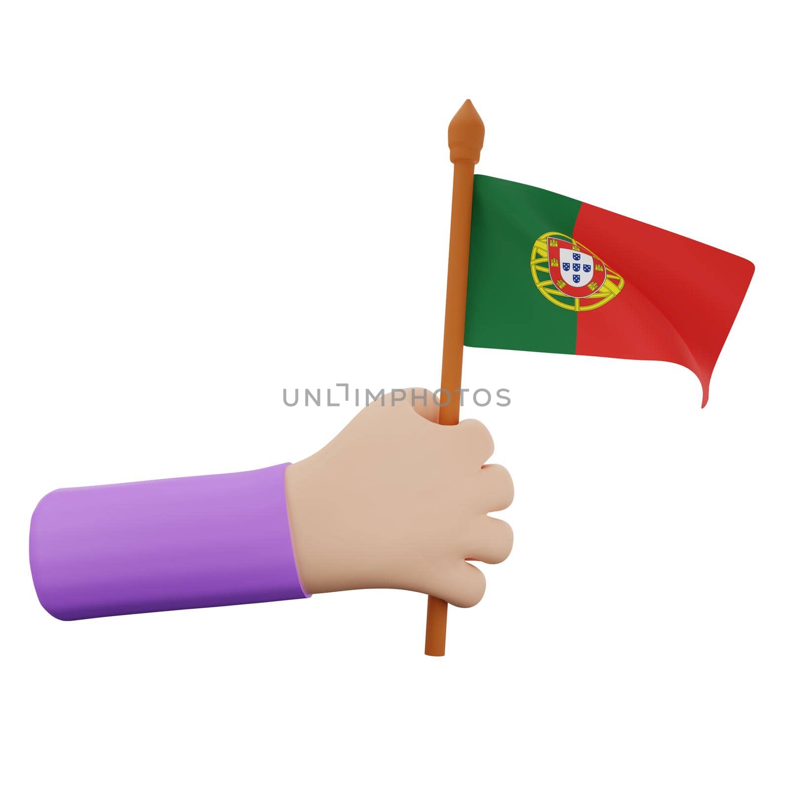 3d rendering hand with portugal national day concept