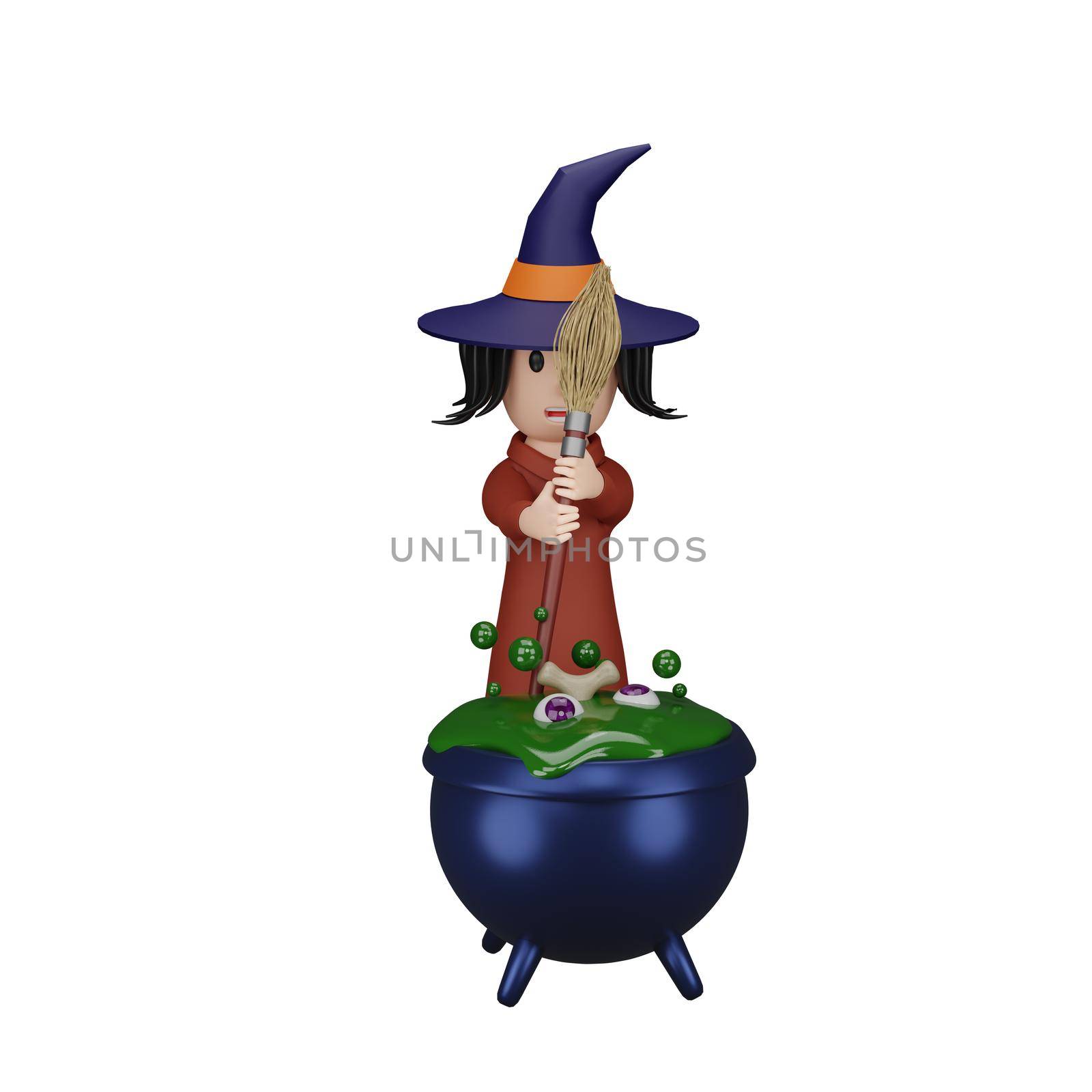 3d rendering of witch with halloween concept