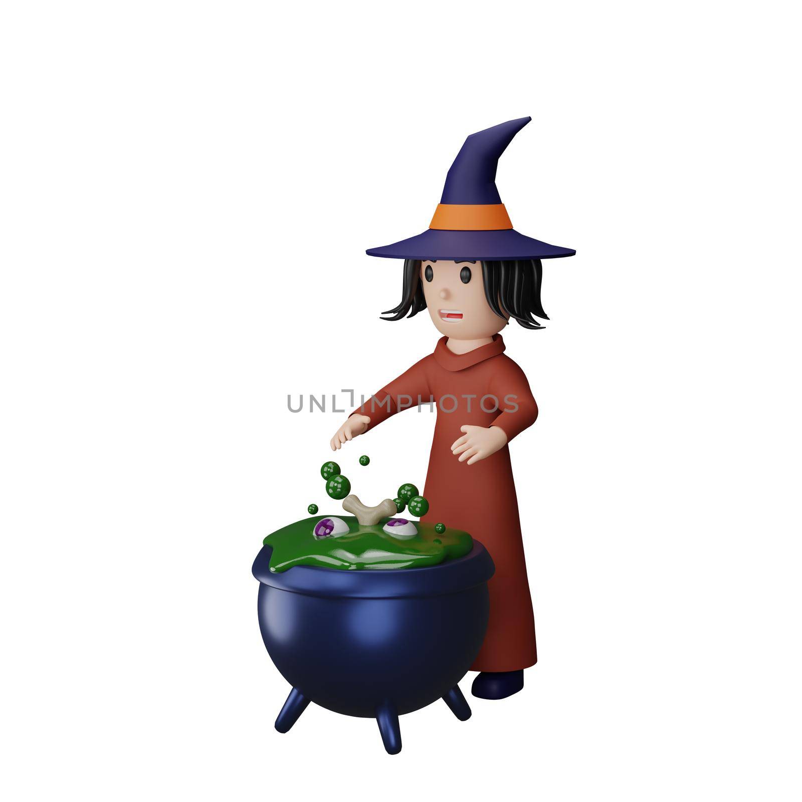 3d rendering of witch with halloween concept