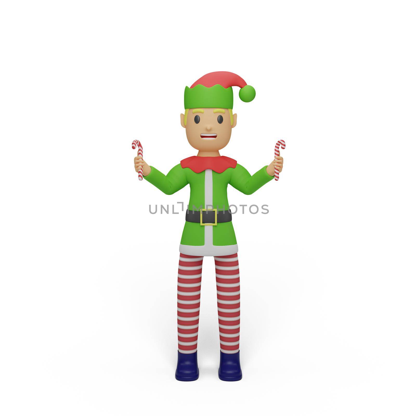 3d rendering of santa elves character with christmas and new year concept