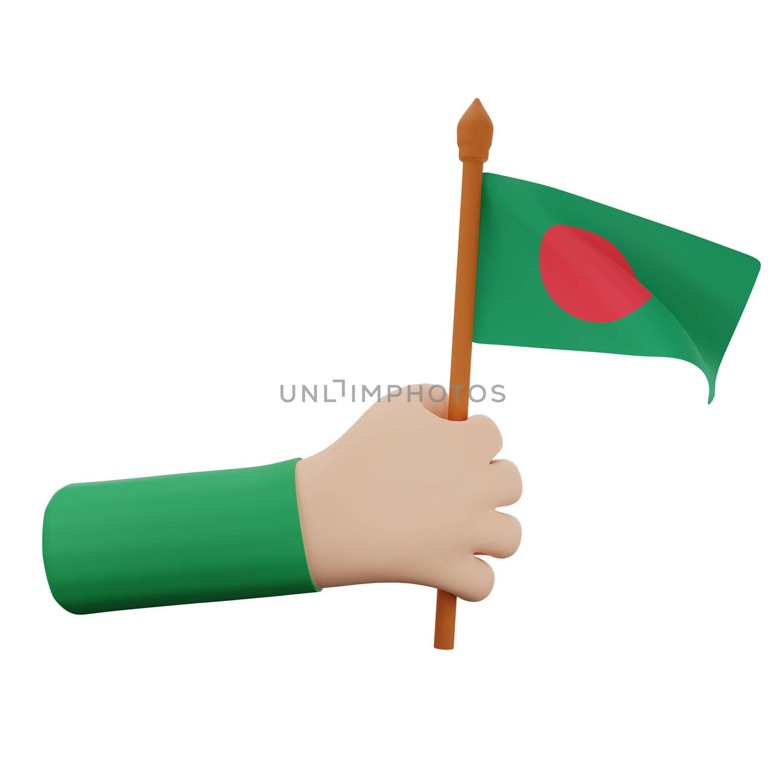 3d rendering hand with bangladesh national day concept