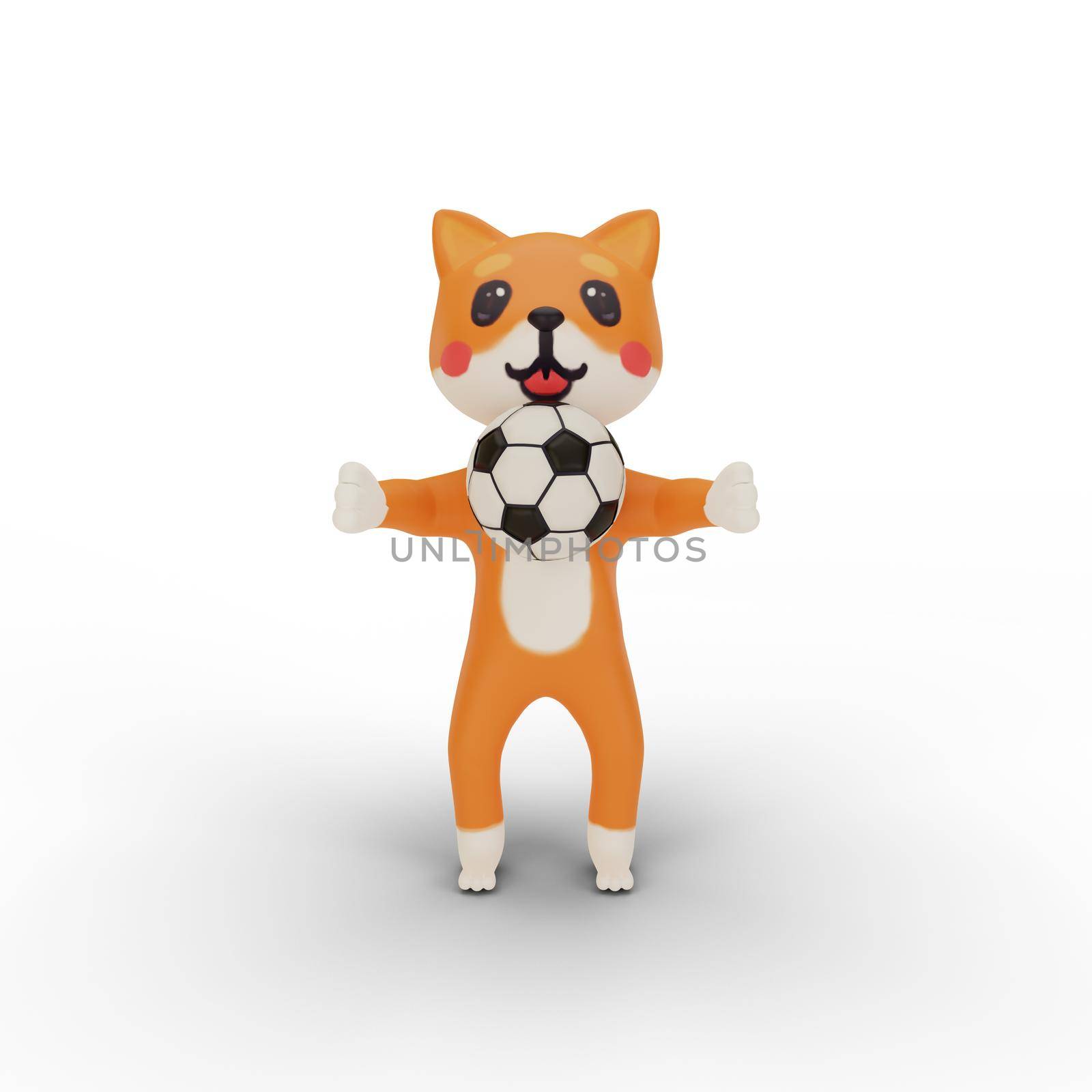 3d rendering of character corgi playing soccer