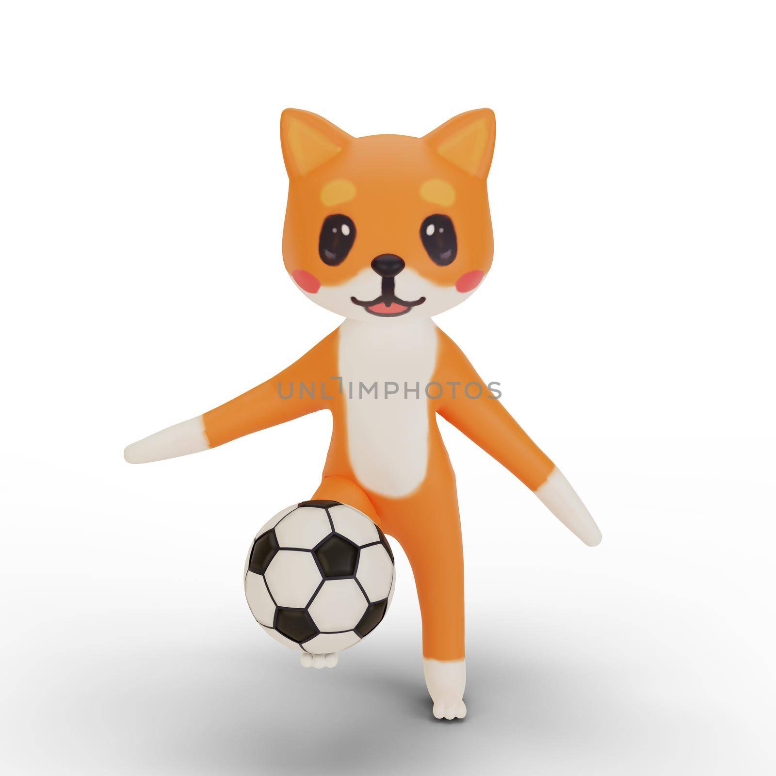 3d rendering of character corgi playing soccer