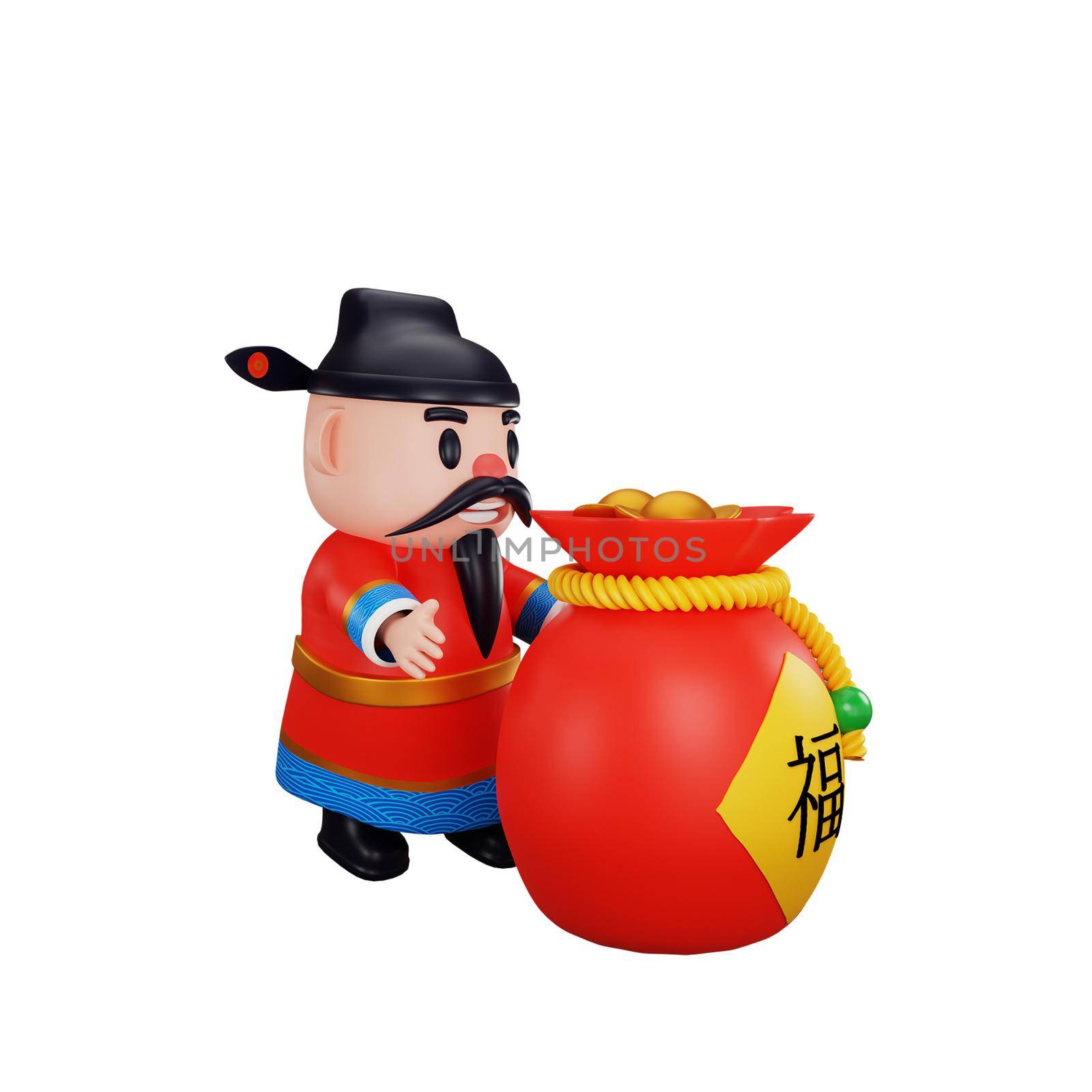 3d rendering of god of wealth chinese new year concept