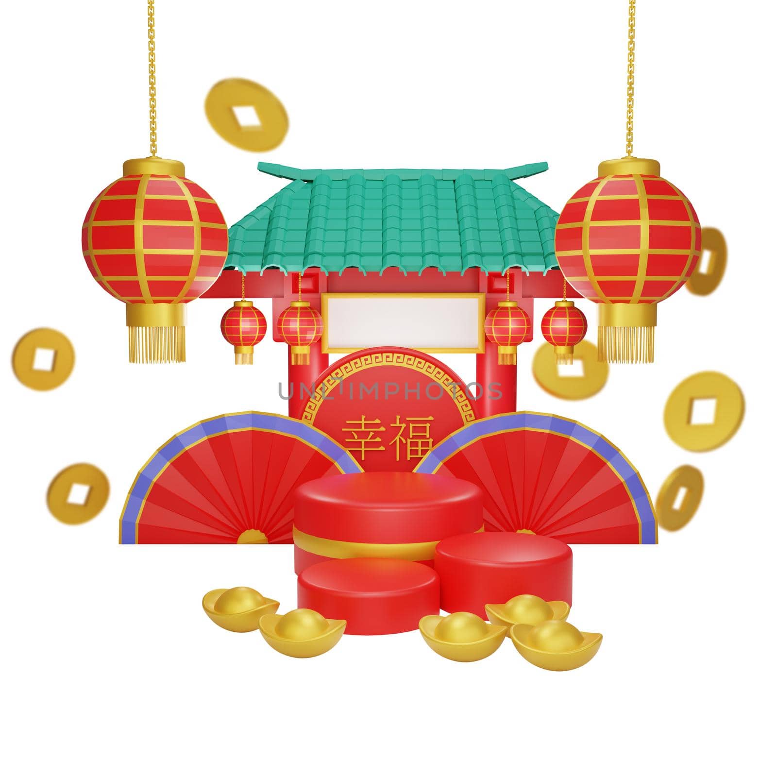 3d rendering of podium sale chinese new year concept