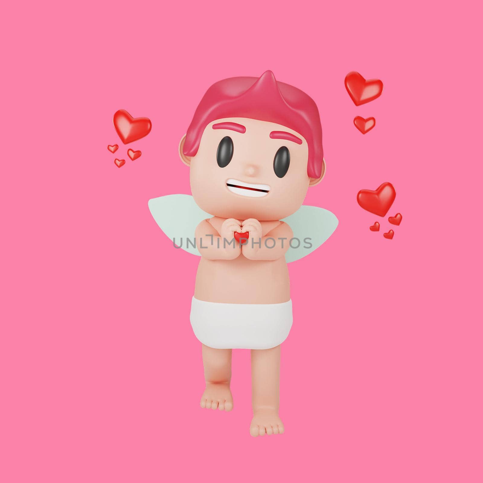 3d rendering of cupid character valentine's day concept