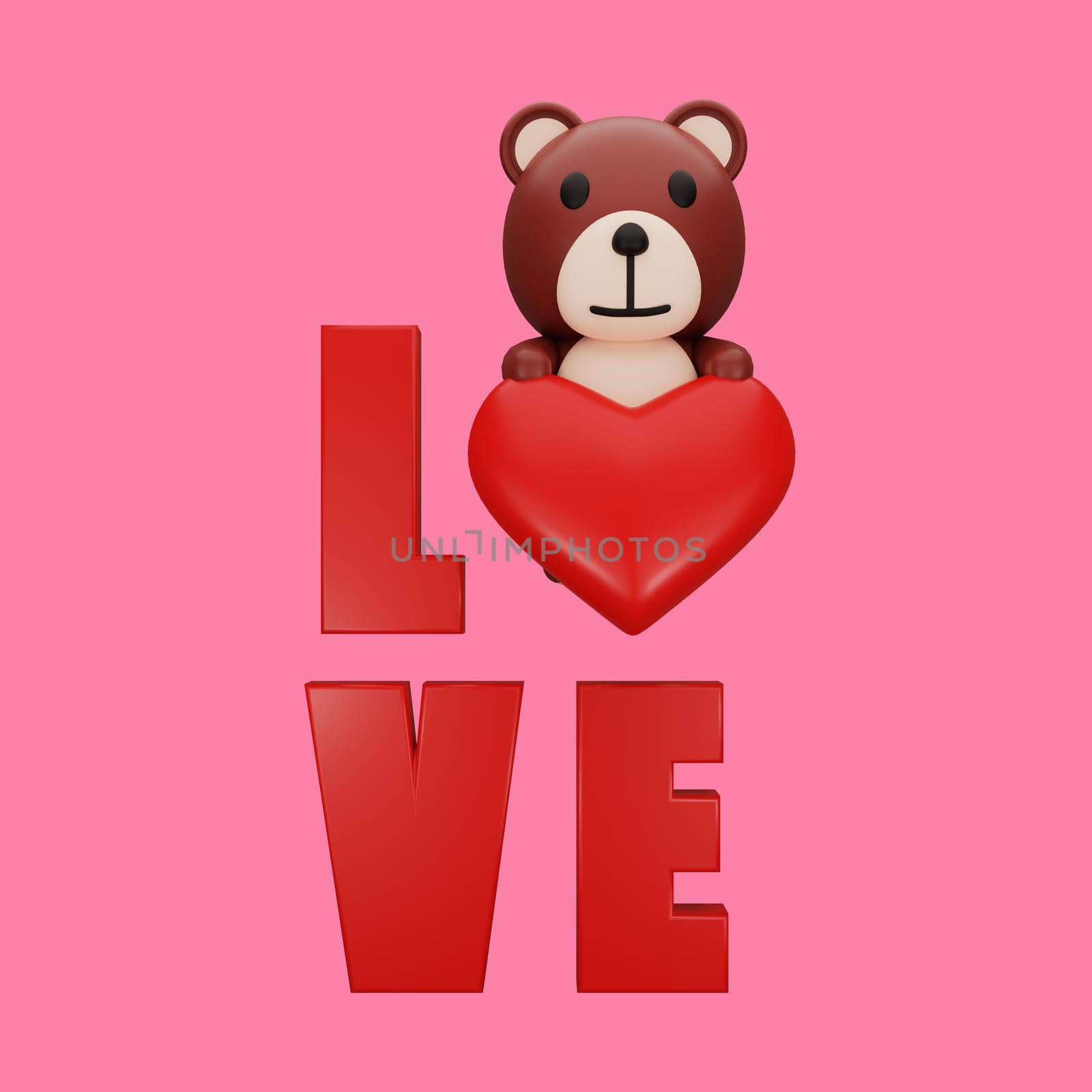 3d rendering of teddy bear with valentine's concept