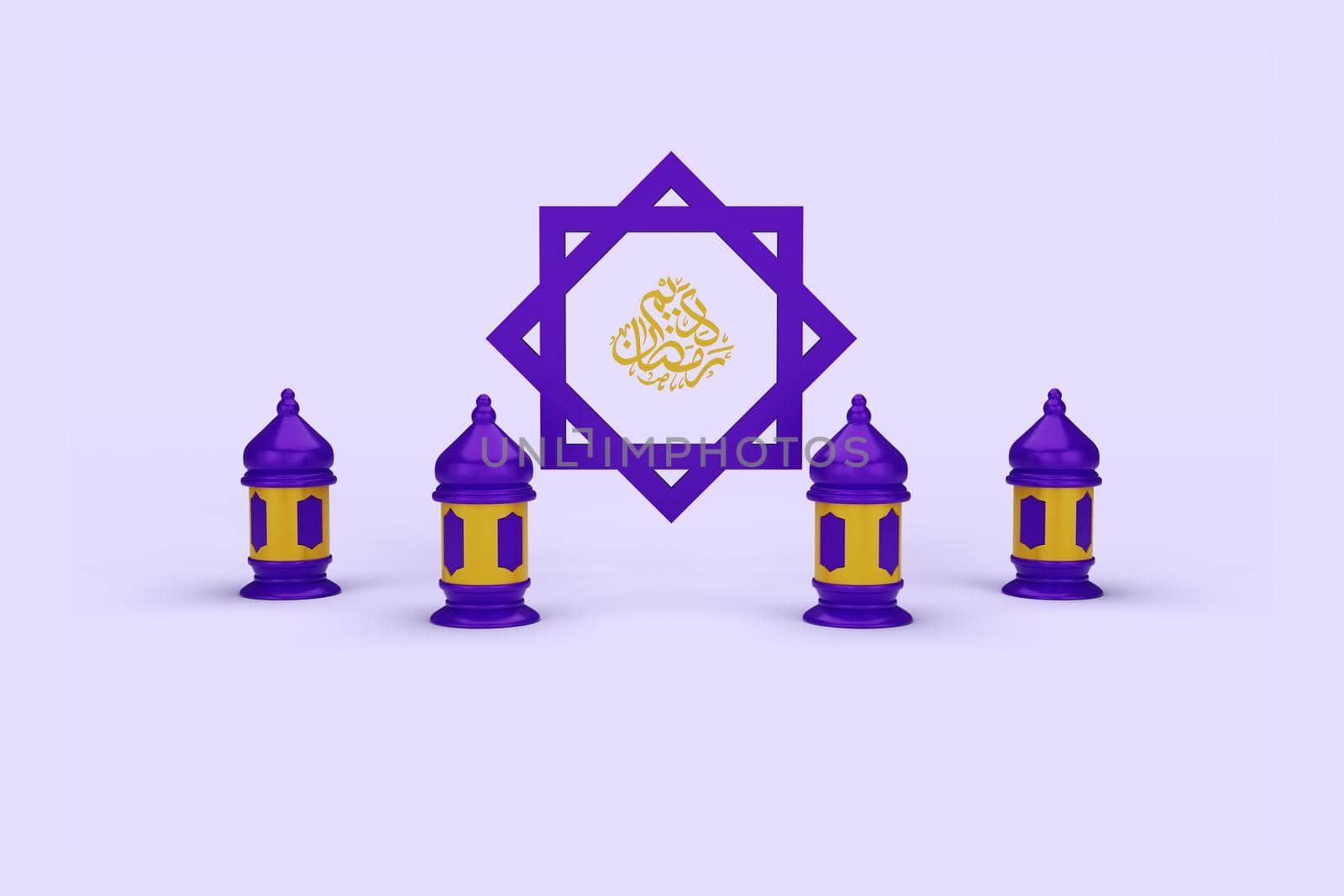 3d render Islamic Ramadan greetings, 3d ornaments and Islamic podiums