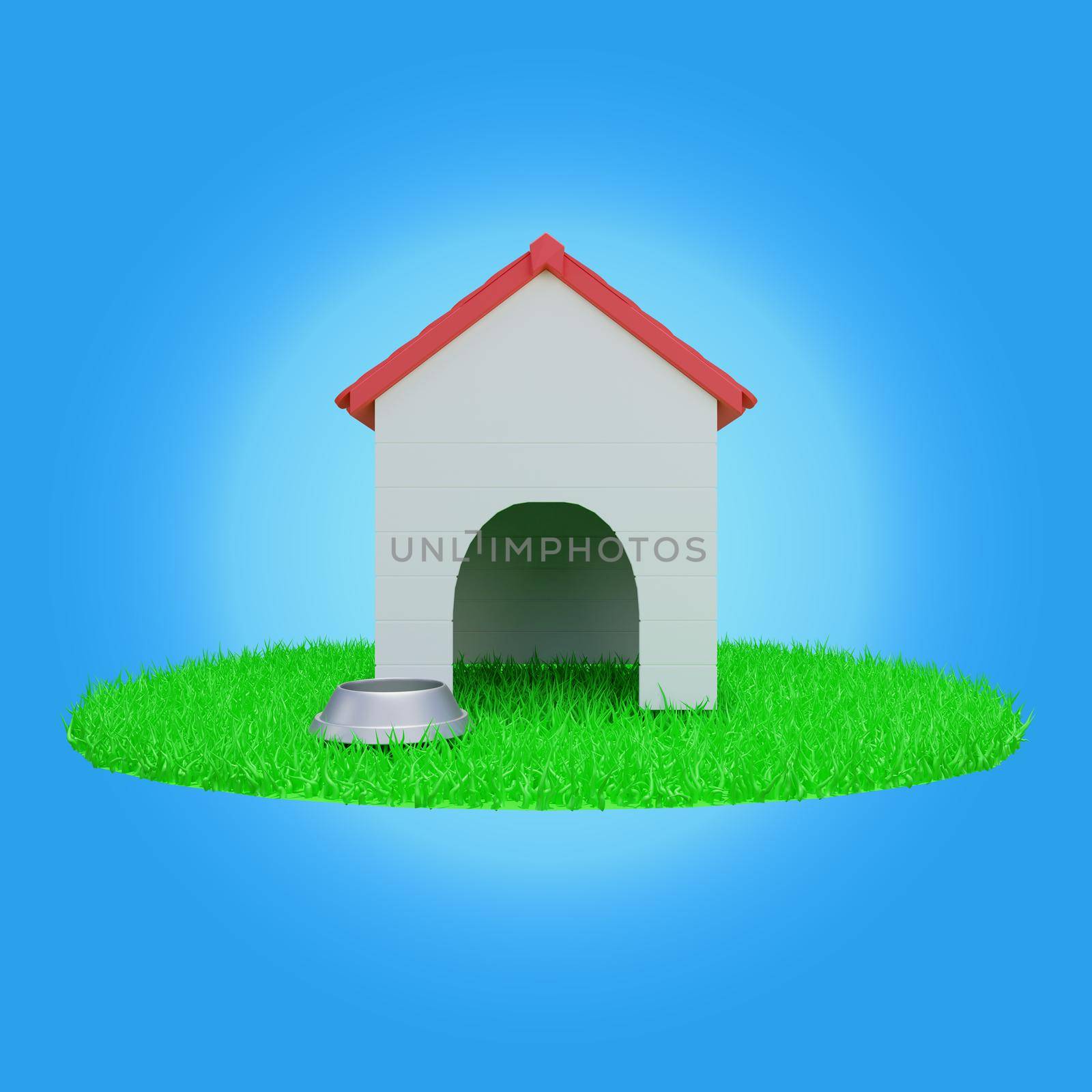 3d rendering of a dog house in the grass