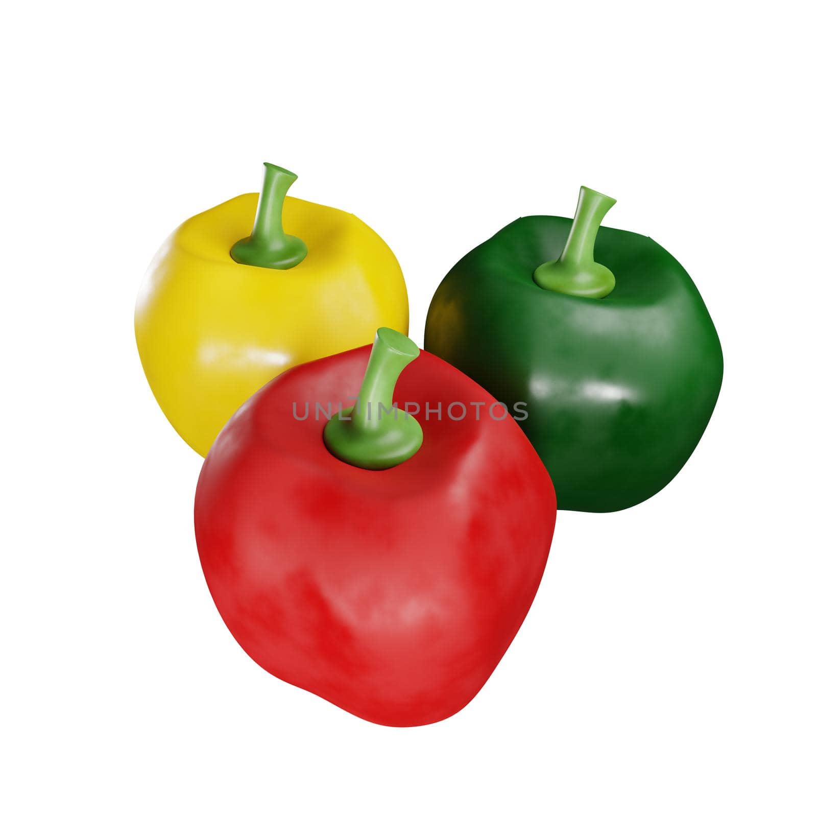 3d rendering of peppers of various colors