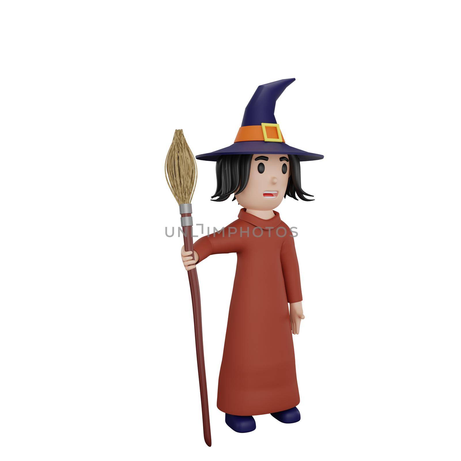 3d rendering of witch with halloween concept