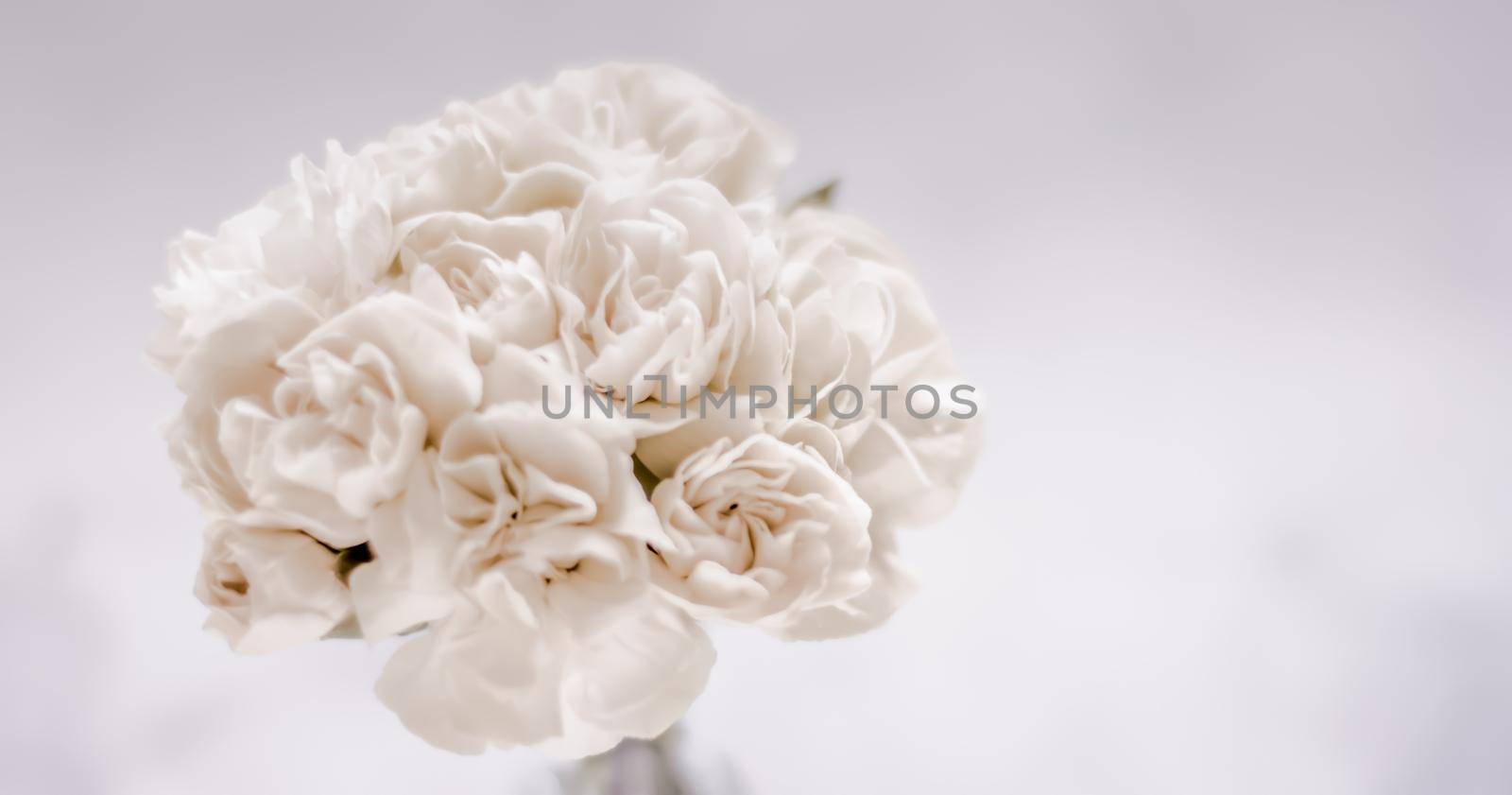 Bridal bouquet of white roses - wedding day, floral beauty, luxury event decoration concept. The happiest day of our lives