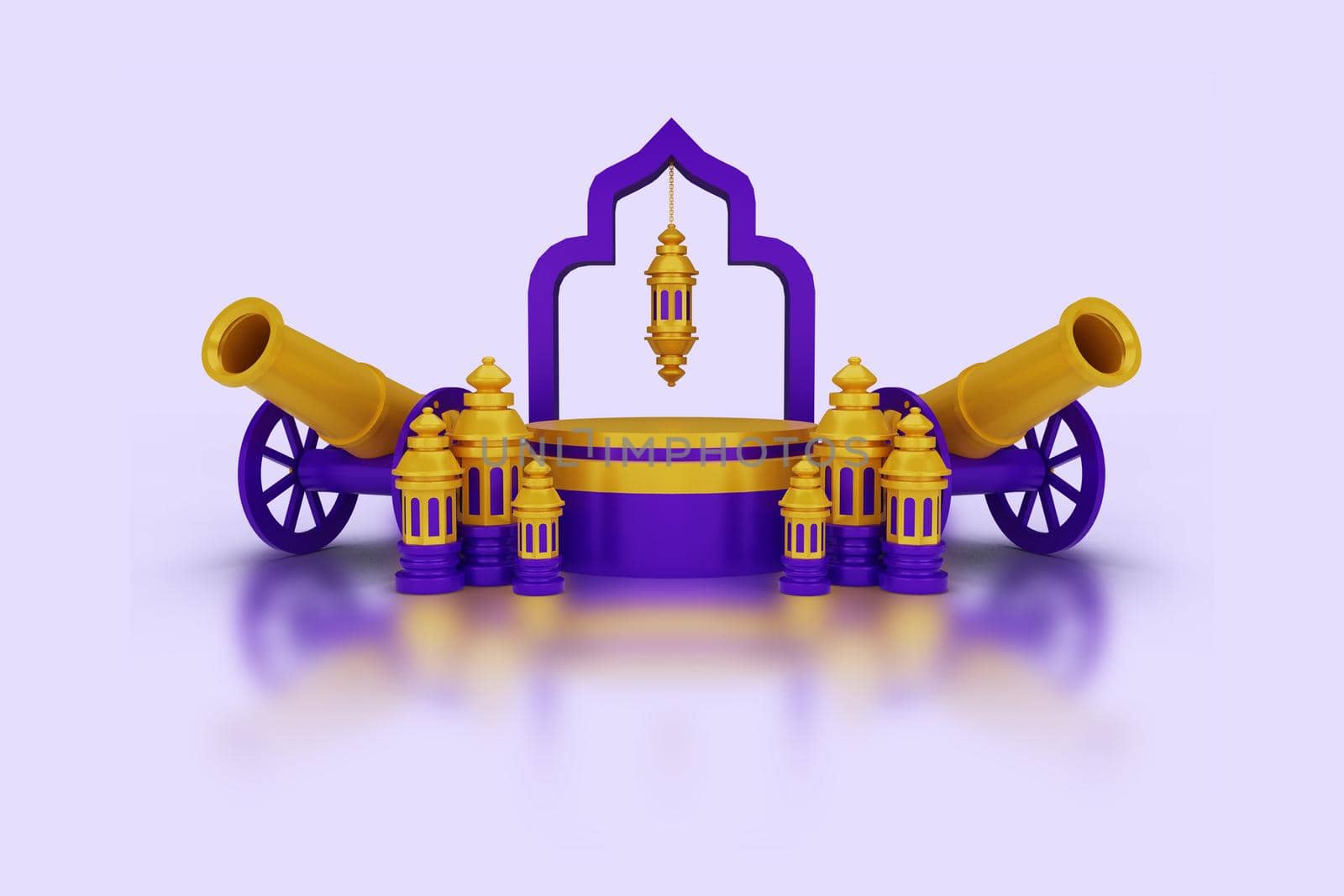 3d render Islamic Ramadan greetings, 3d ornaments and Islamic podiums