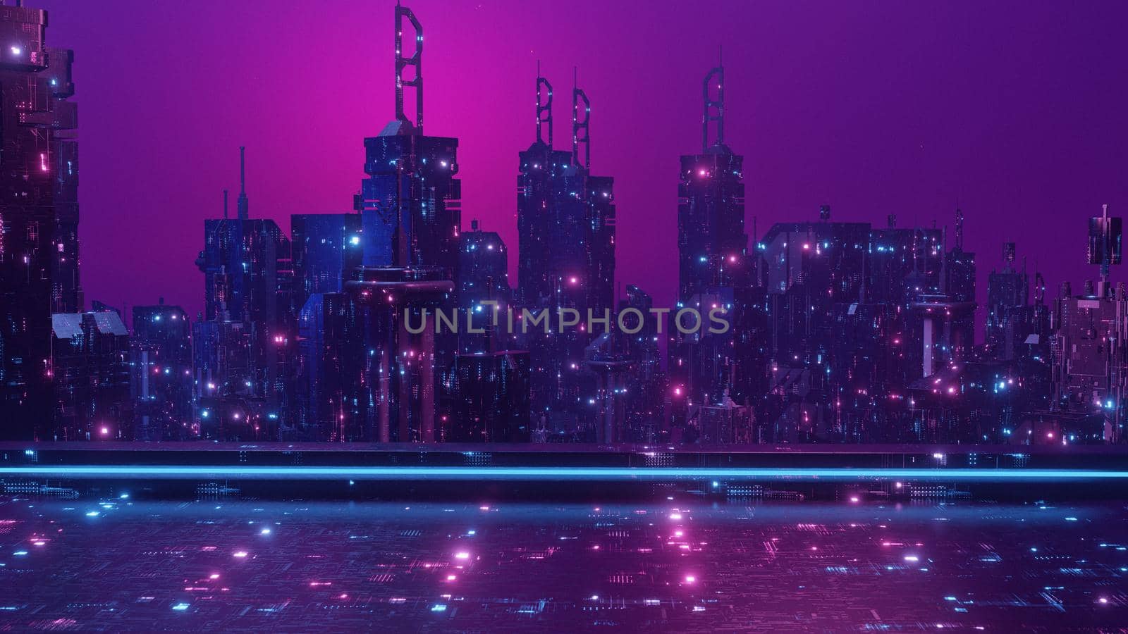 Downtown District Wonderful Neon City Banner Background 3d Render