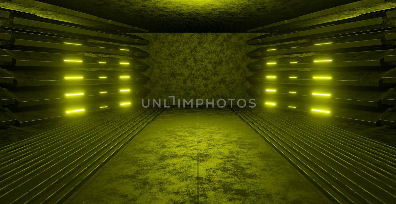 Blank Futuristic Showroom Studio Lighted Dark Green Banner Background Wallpaper Futuristic Architechture For Product Backgrounds Presentation 3D Rendering