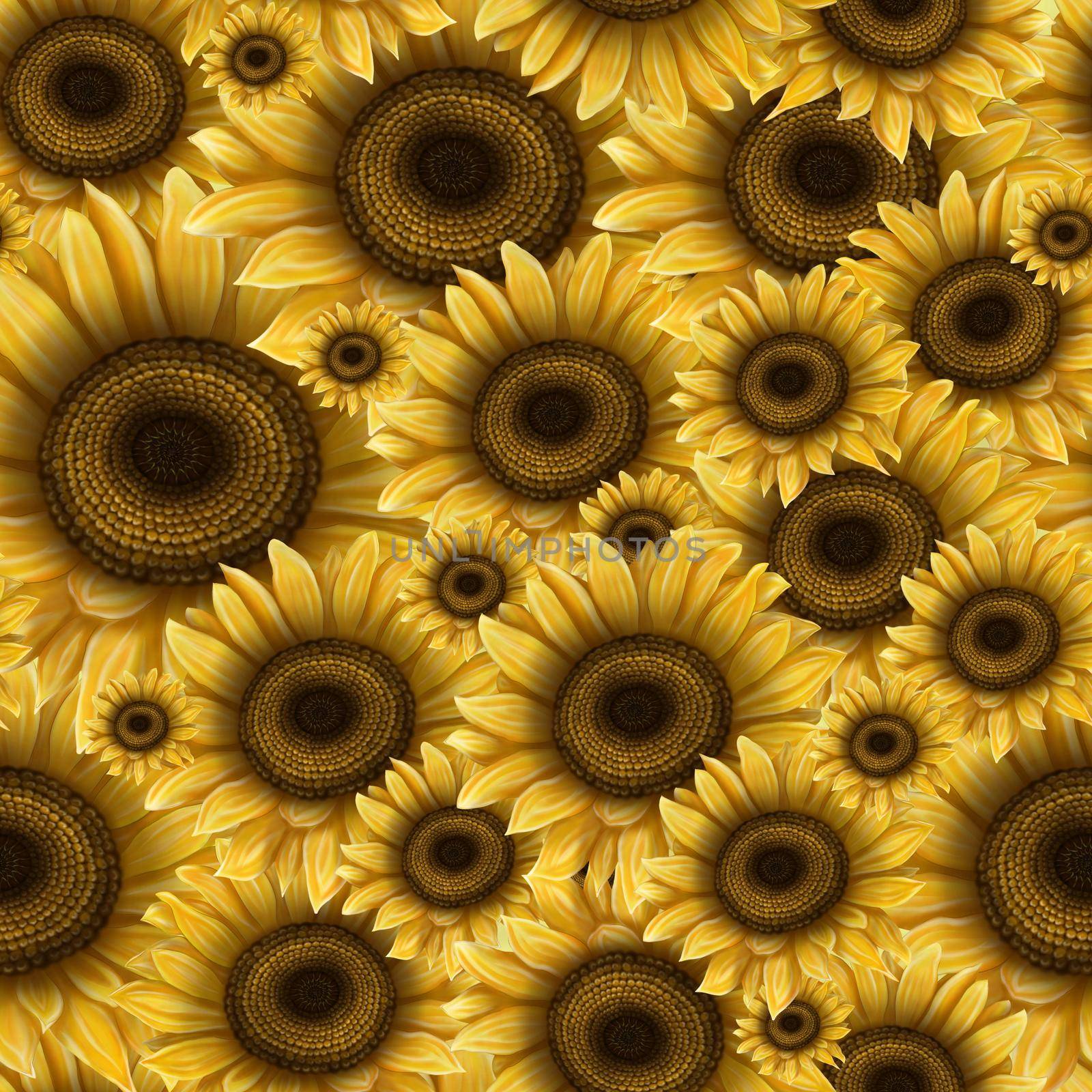 Seamless pattern for printing. Illustration of sunflower flowers. Bright flowers on a light background. Summer, sunflowers.