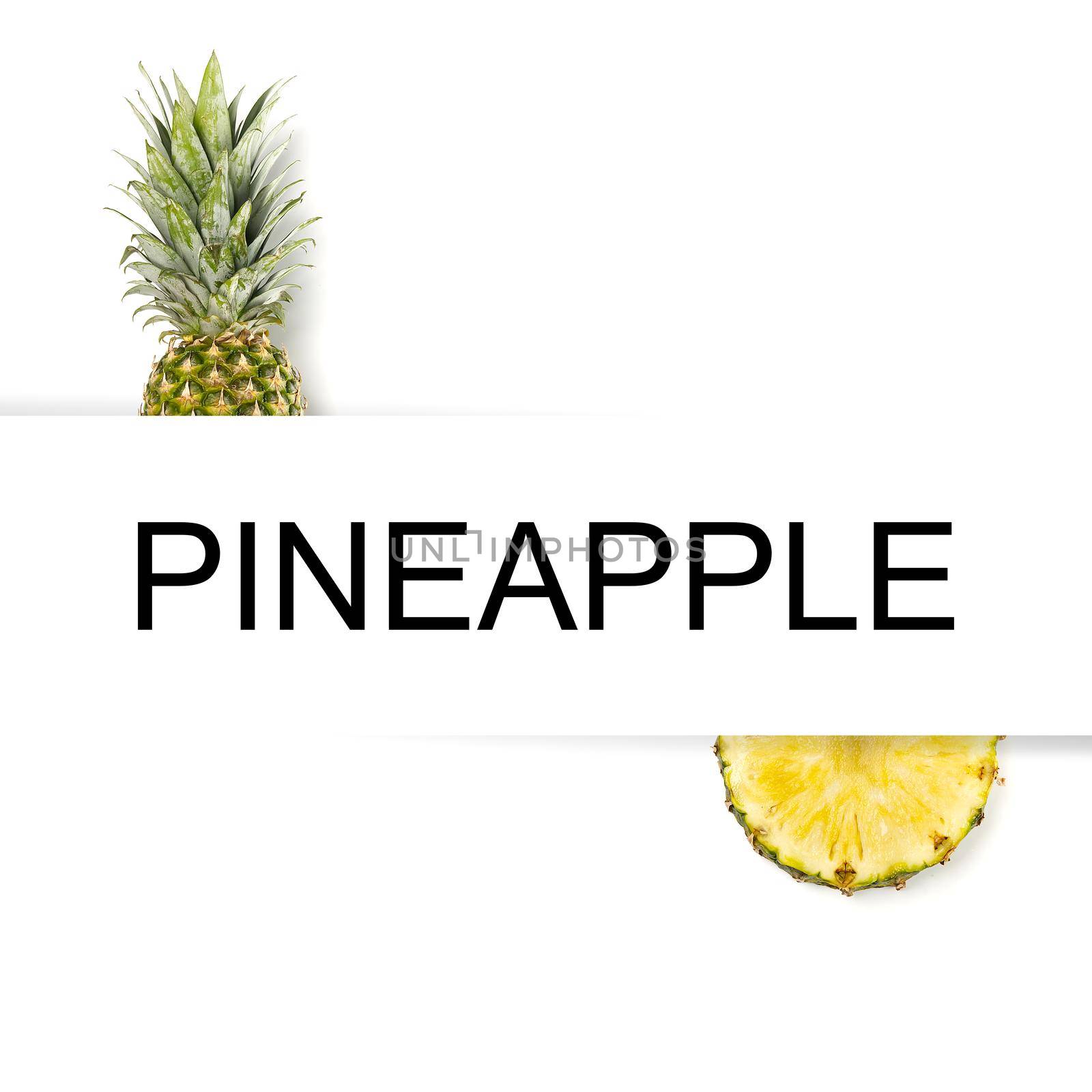 Pineapple creative layout. Pineapple on white background. Tropical fruits modern concept.